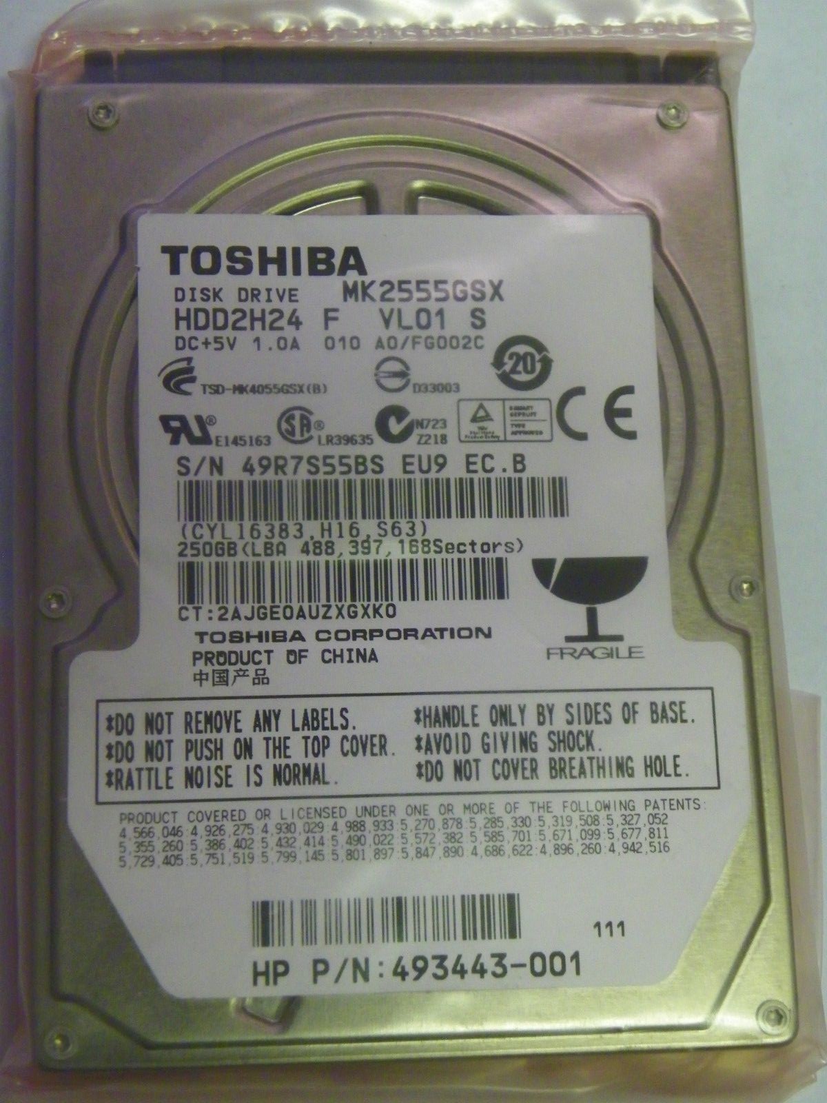 Toshiba MK2555GSX (HDD2H24 F VL01 S ) 010 A0/FG002C Laptop 250GB 2.5" SATA HDD