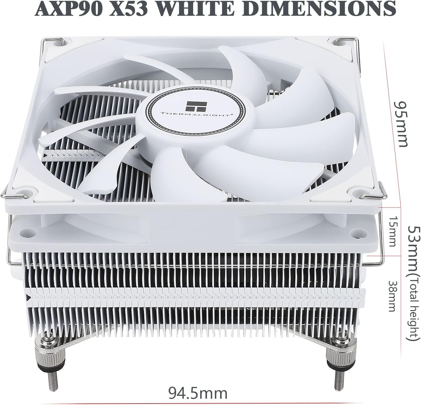 AXP90-X53 White Low Profile CPU Air Cooler, 53mm Height, TL-9015W Slim PWM CP...