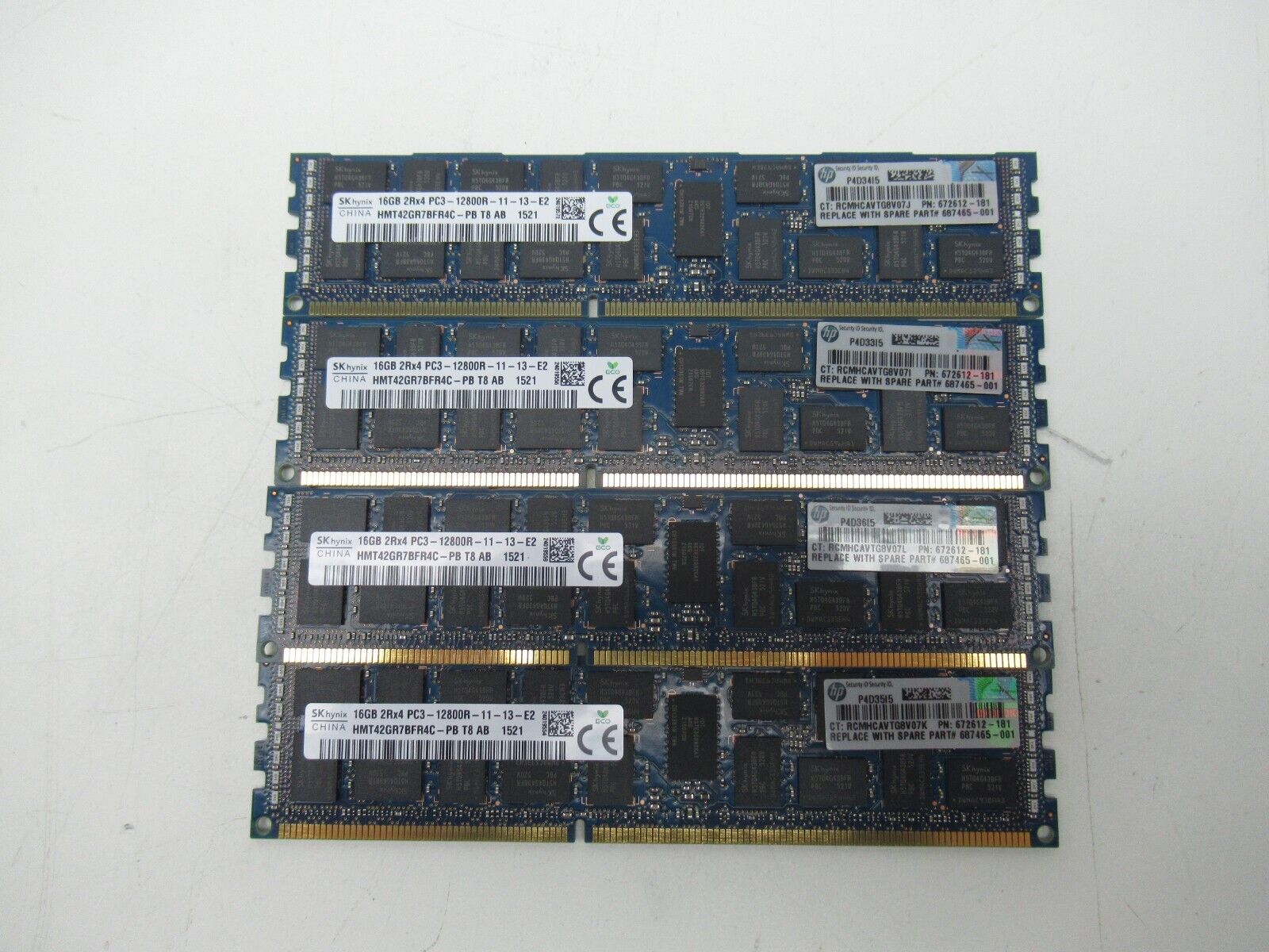 Lot of 4x16GB=64GB Hynix PC3-12800R HMT42GR7BFR4C-PB DDR3 Server Memory