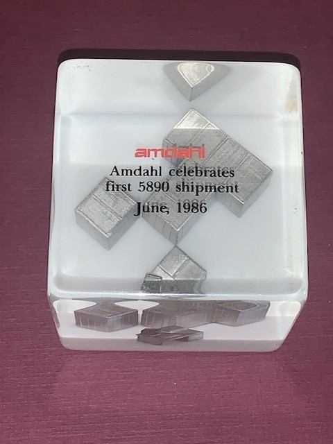 Vintage "Amdahl celebrates first 5890 June, 1986" Paperweight Lucite