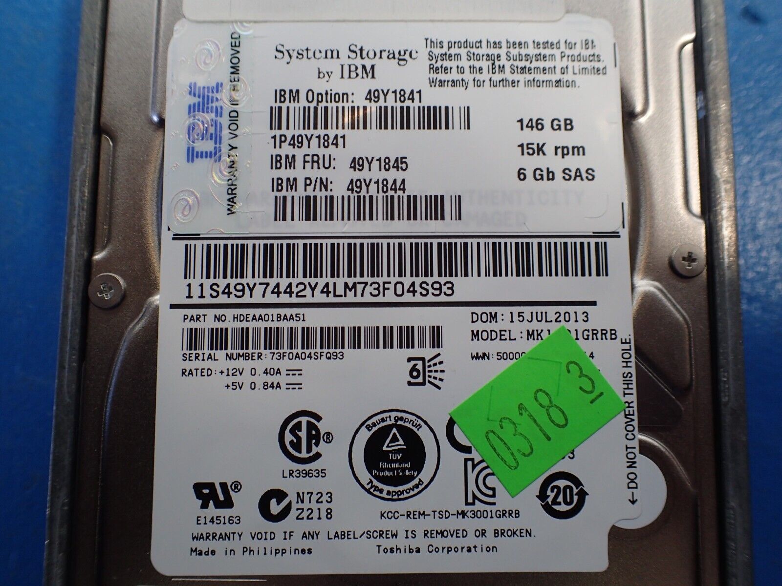 IBM 146GB 15K 6GBPS SAS 2.5 inch Hard Drive 49Y1845 49Y1841 49Y1844