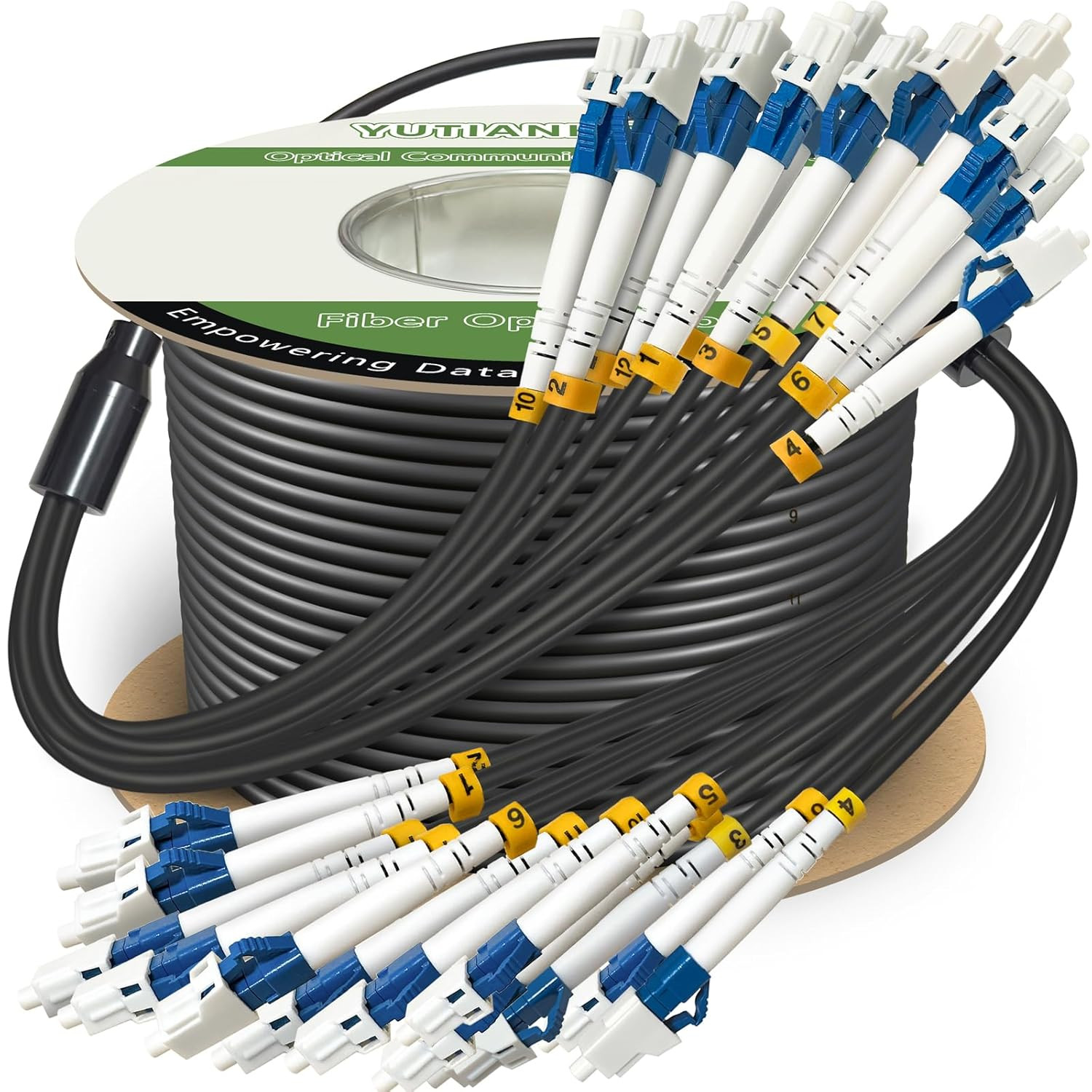 100 Meters 12 Core Industrial TPU LC to LC Outdoor Armored Fiber Optic Cable, 12