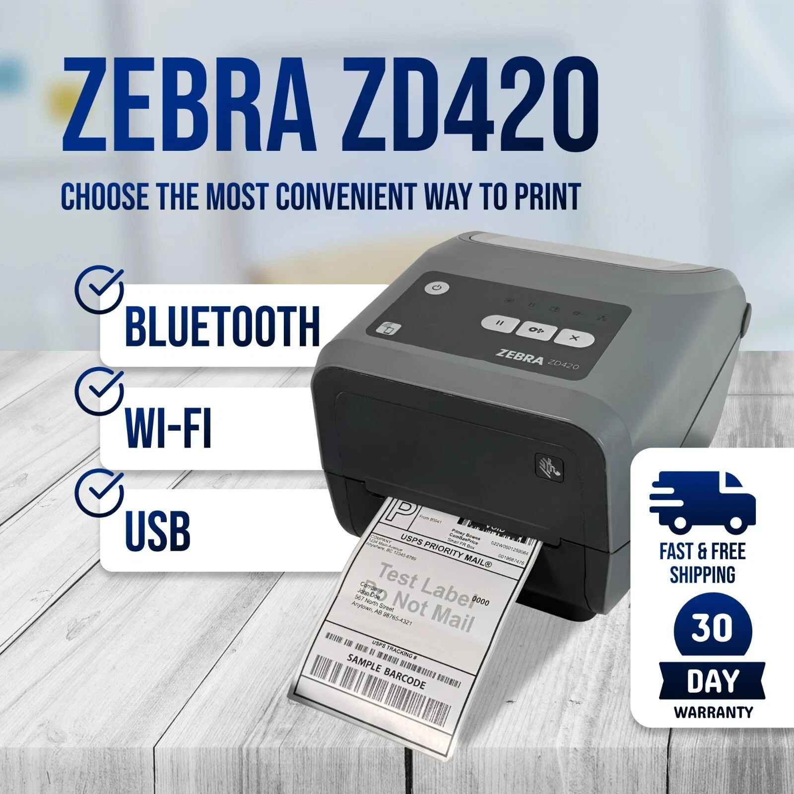 Zebra ZD420 (GK420D Replaces) Direct Thermal Transfer Barcode Printer BT WiFi