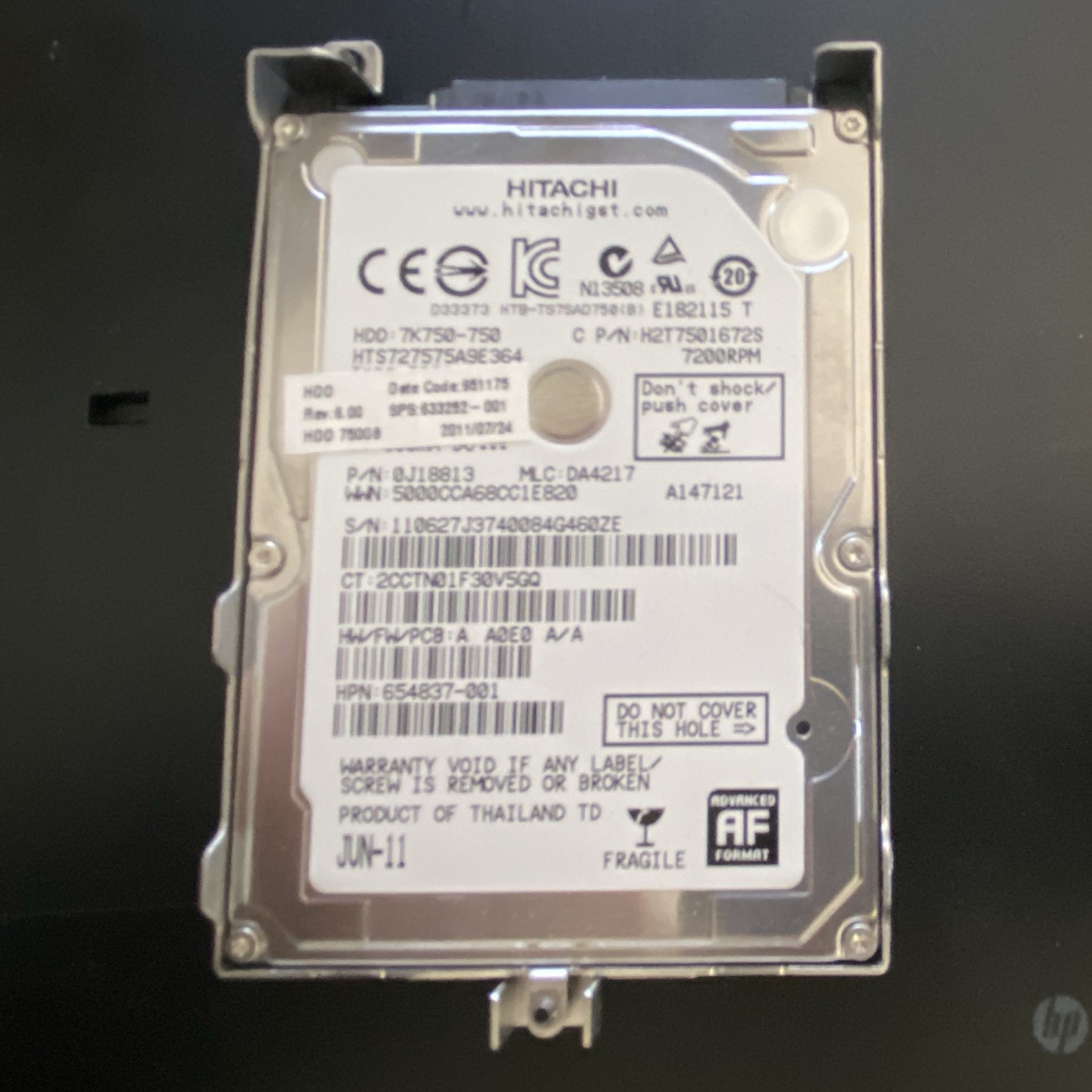 Hitachi Travelstar 750GB 2.5in SATA 7200RPM 8MB Laptop HDD HTS725050A9A364