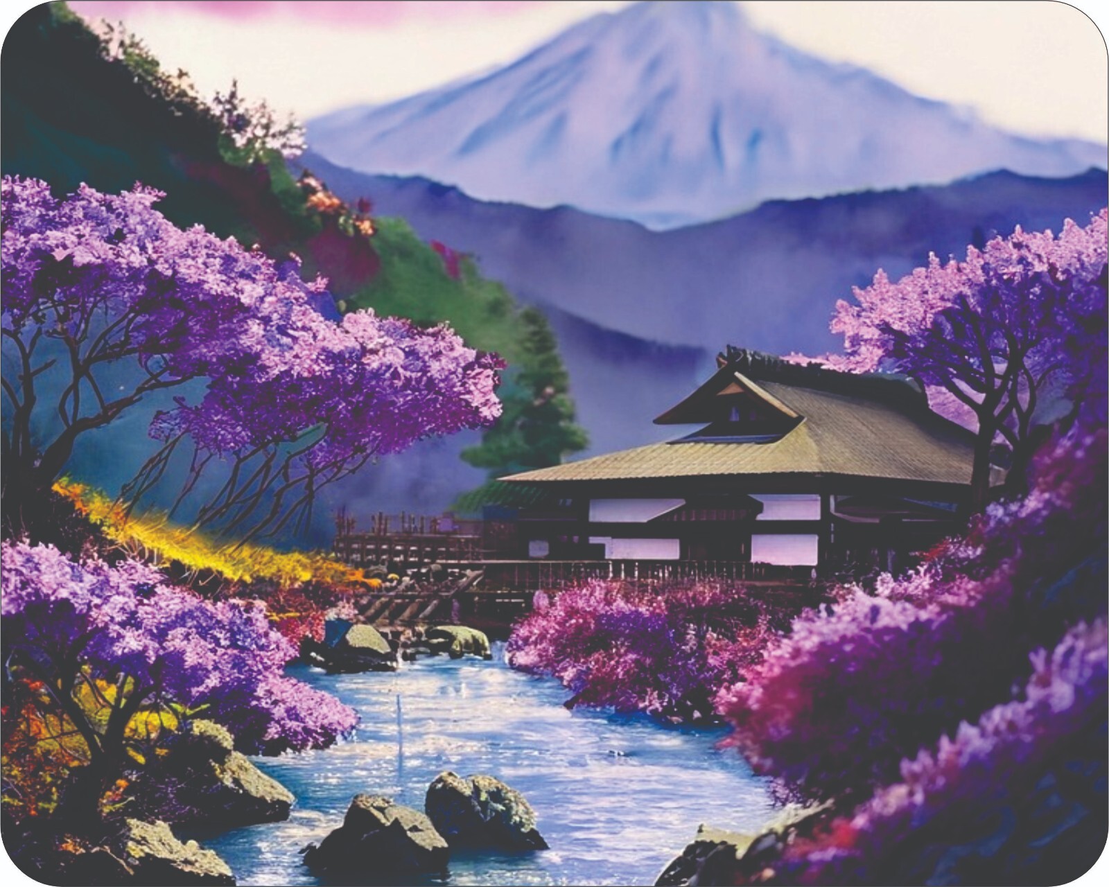 Japanese  Fine Art Painting Purple trees Mountains Mousepad Mouse Pad