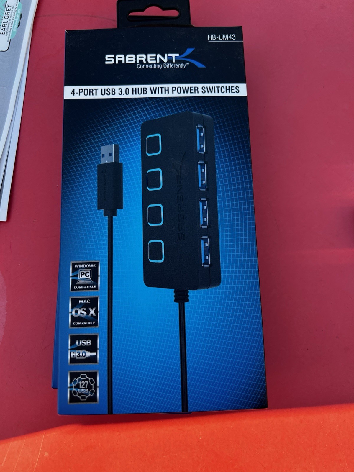 Sabrent HB-UM43 4-Port USB 3.0 Hub/Splitter Box w/ Power Switches, Black