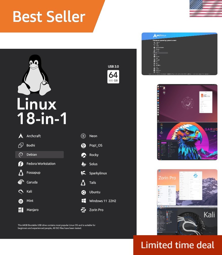 64GB High-Speed USB 3.2 Drive - 18-in-1 for Windows 11 & Multiple Linux Distros