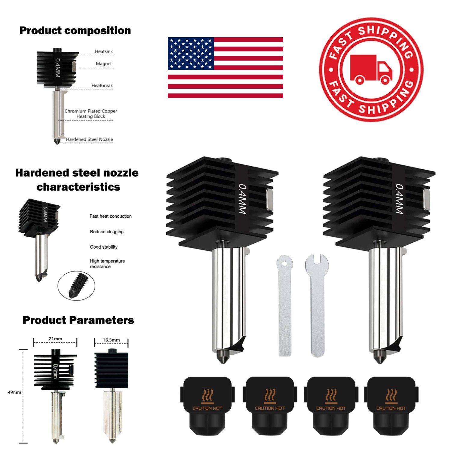 Durable Hotend Print Head Upgrade Kit with 0.4mm Nozzle and Silicone Sleeves