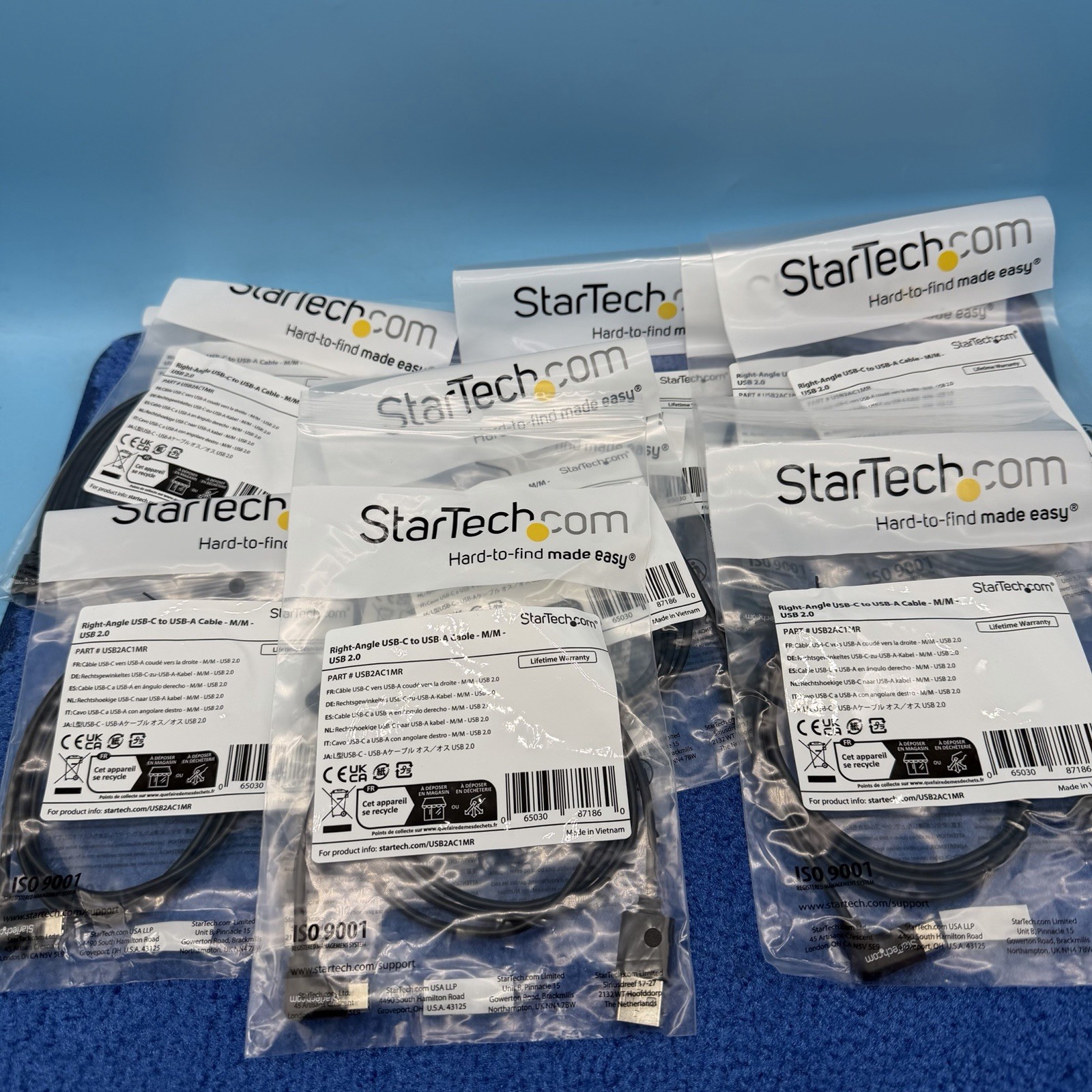 10X StarTech 1m 3ft USB to USB C Cable - Right Angle USB Cable - M/M - 2.0 Cable