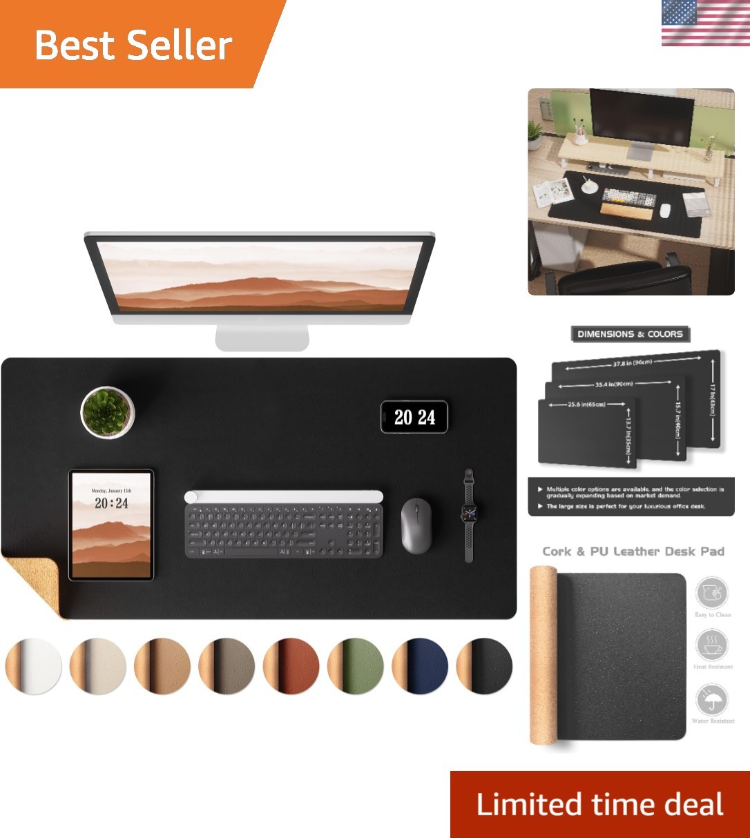 Dual-Sided Leather & Cork Desk Pad - 25.6x13.7 inch Elegant Workspace Accessory