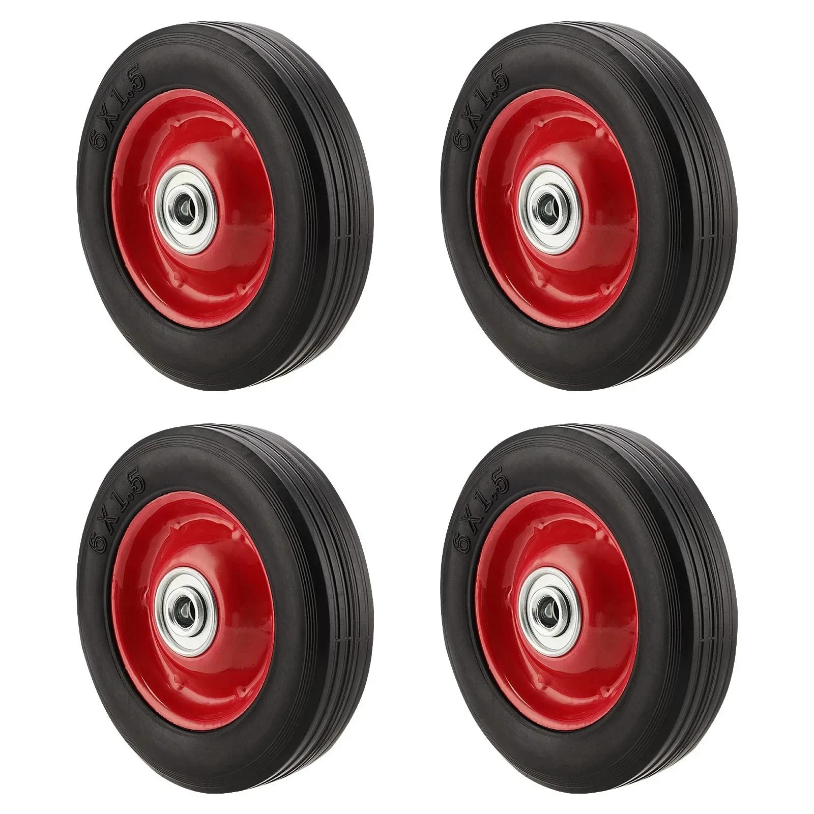 4-Pack 6-inch Solid Rubber Replacement Tires with 5/8-inch Axle Flat Free