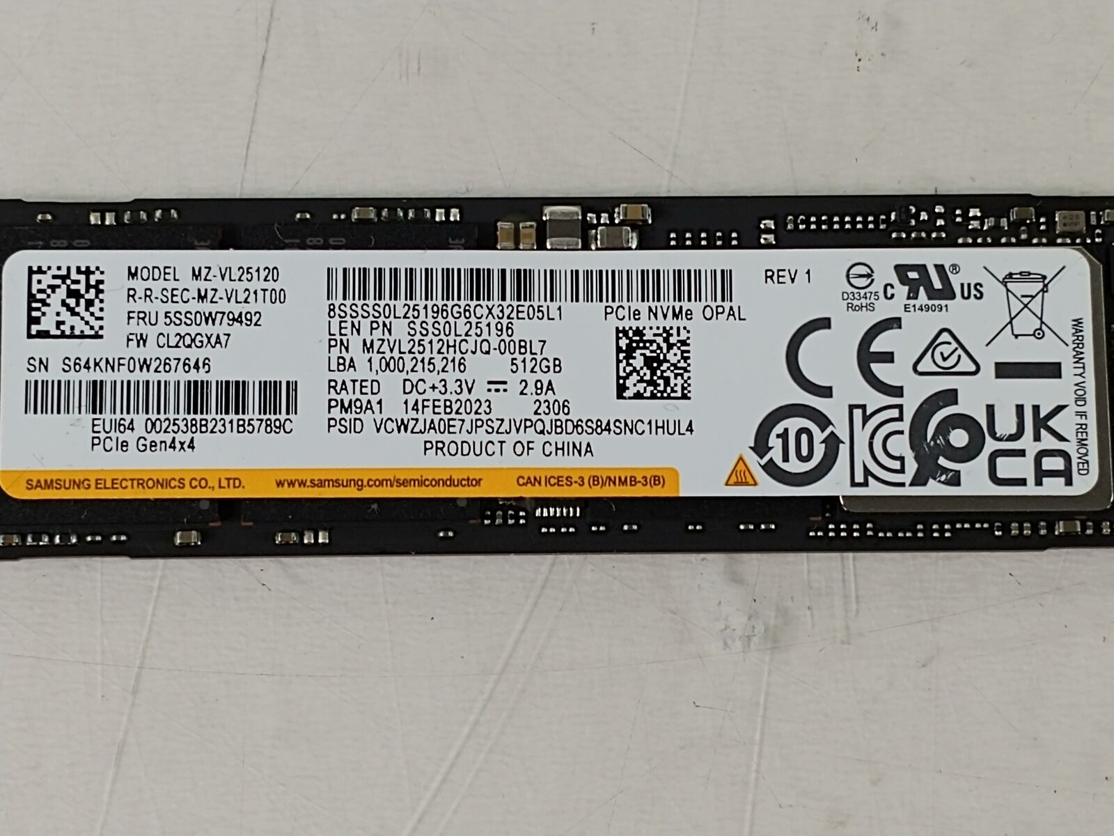 Samsung PM9A1 MZ-VL25120 512 GB NVMe 80mm Solid State Drive
