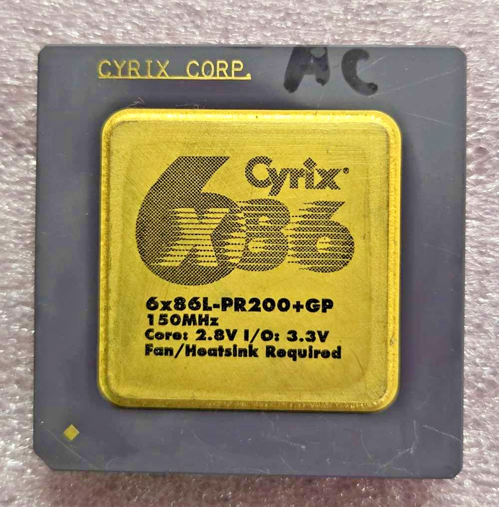 Vintage Cyrix 6x86L-PR200+GP ceramic gold top socket 7 CPU,  75 MHz x 2, tested