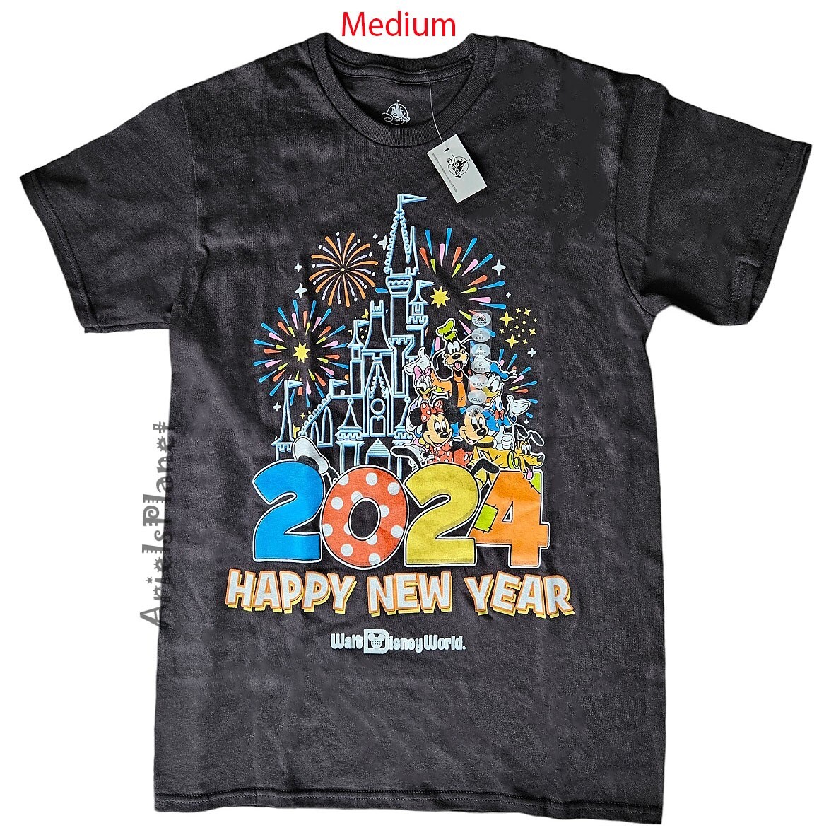 2024 Walt Disney World Parks Mickey & Friends Happy New Year T-Shirt Medium