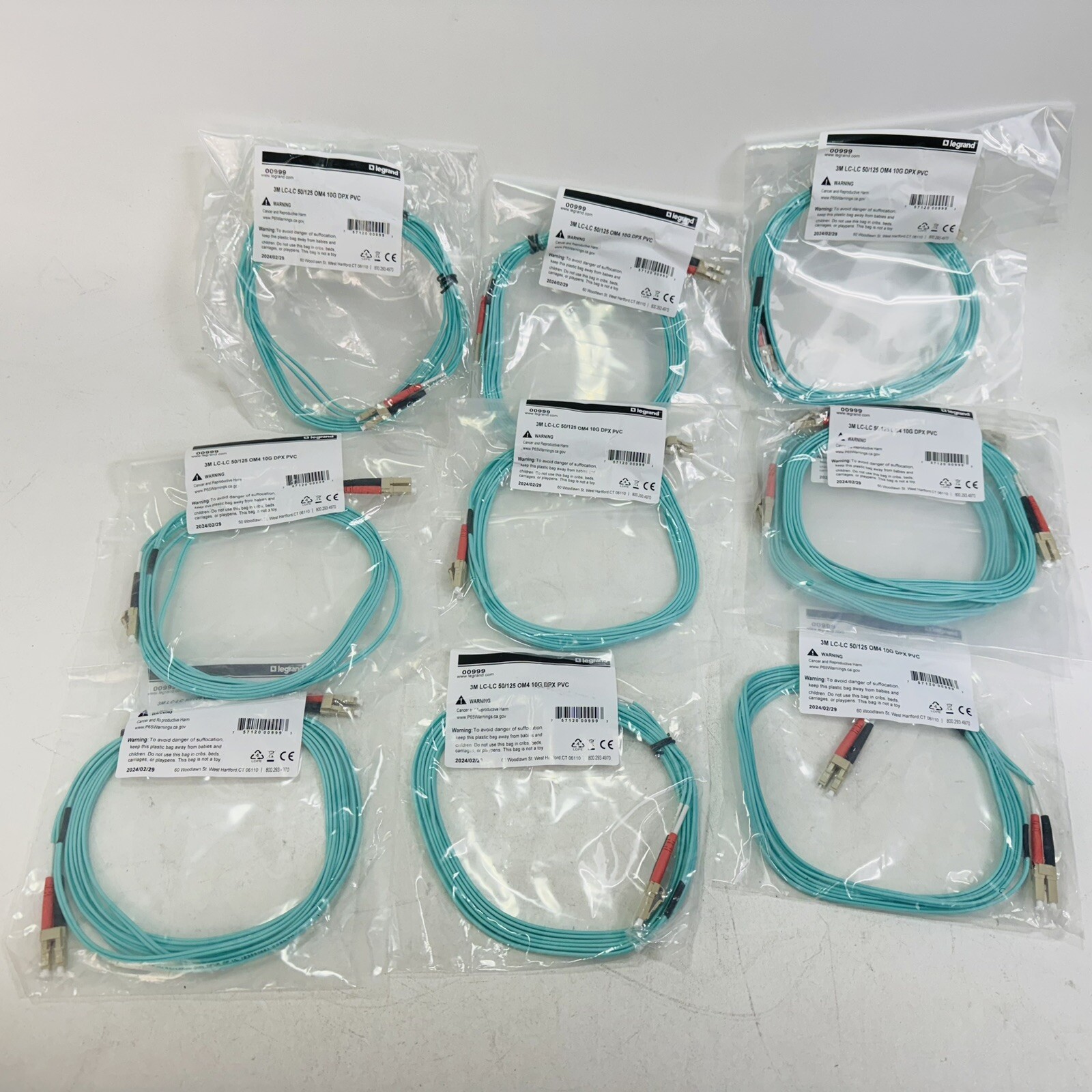 9 Pack - Legrand C2G Fiber Optic Cable 3M LC-LC 50/125 OM4 10G DPX PVC Duplex