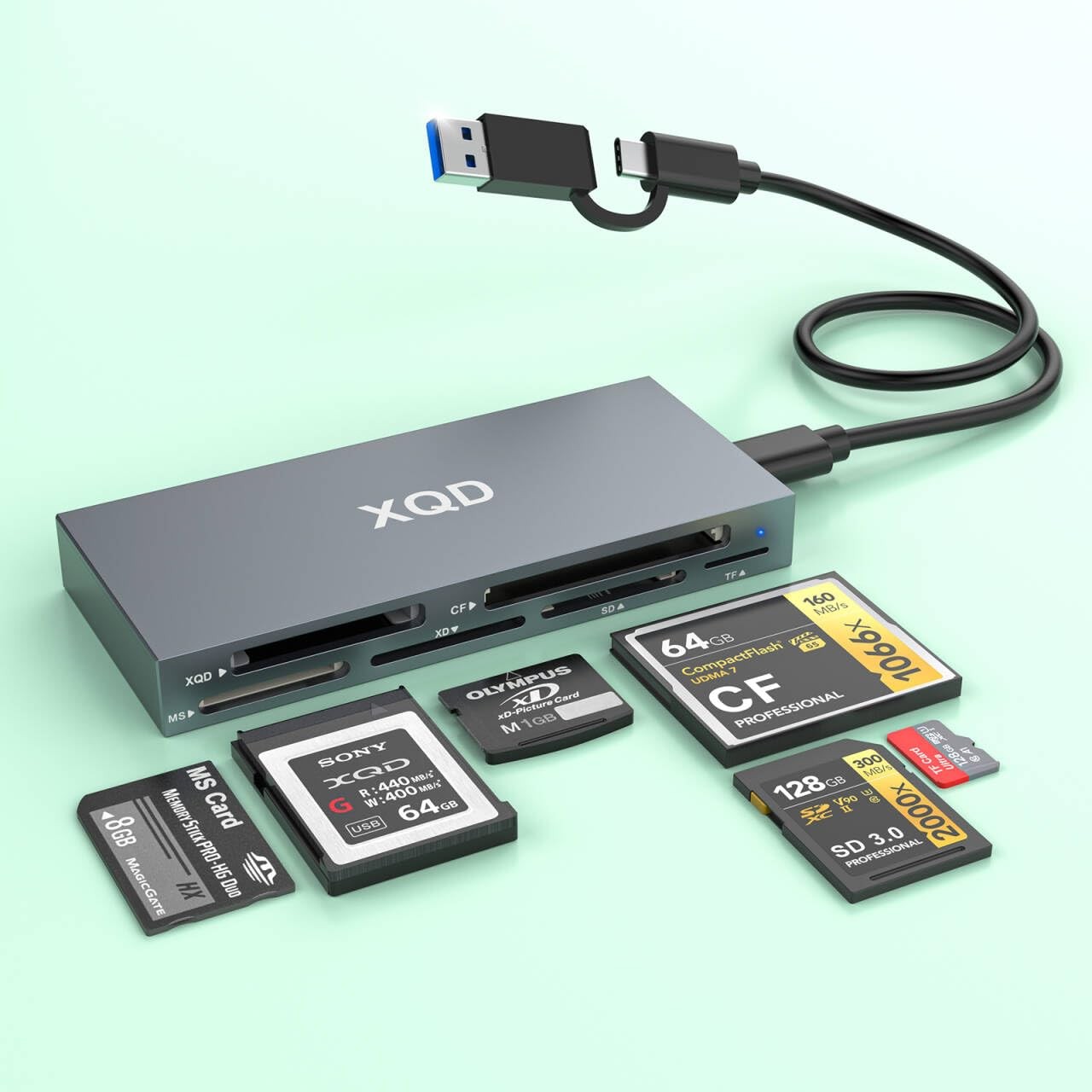USB 3.0 Multi 8 in 1 USB /USB A XQD Card Reader for Sony G M Series/Lexar 293...