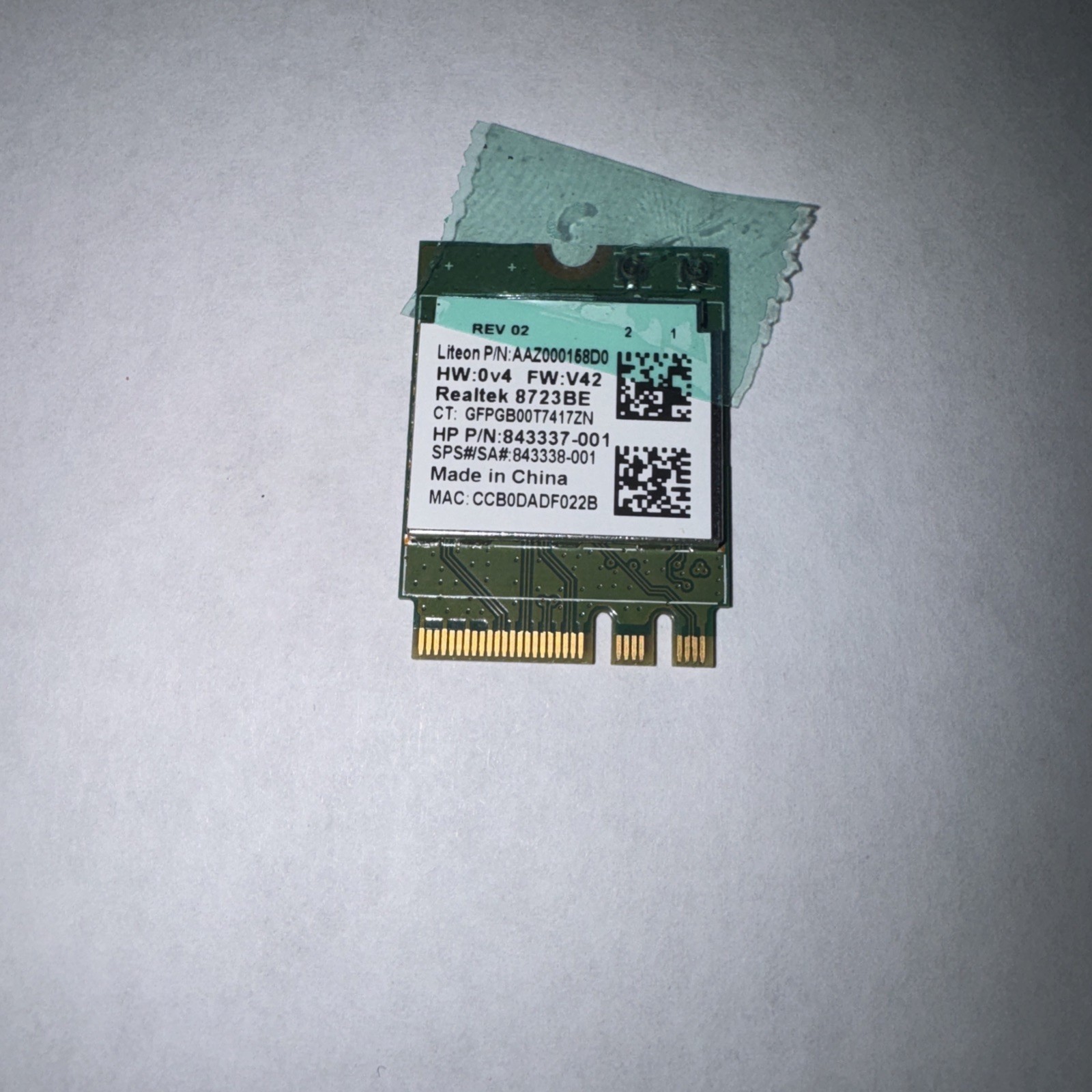 HP 843337-001 Realtek RTL8723BE 802.11n M.2 Wireless Card + Bluetooth