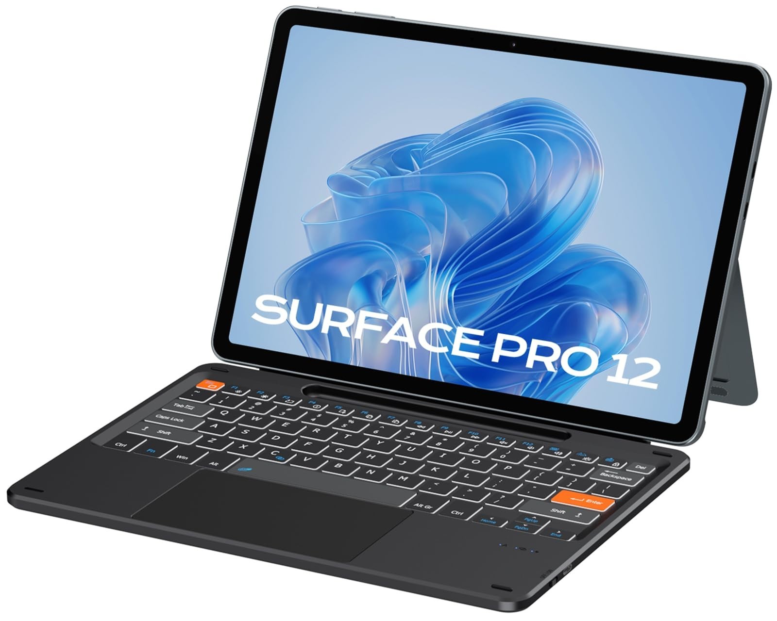 Ultra-Slim Bluetooth Keyboard for Surface Pro 12" - Touch Pad, Pen Slot, Backlit