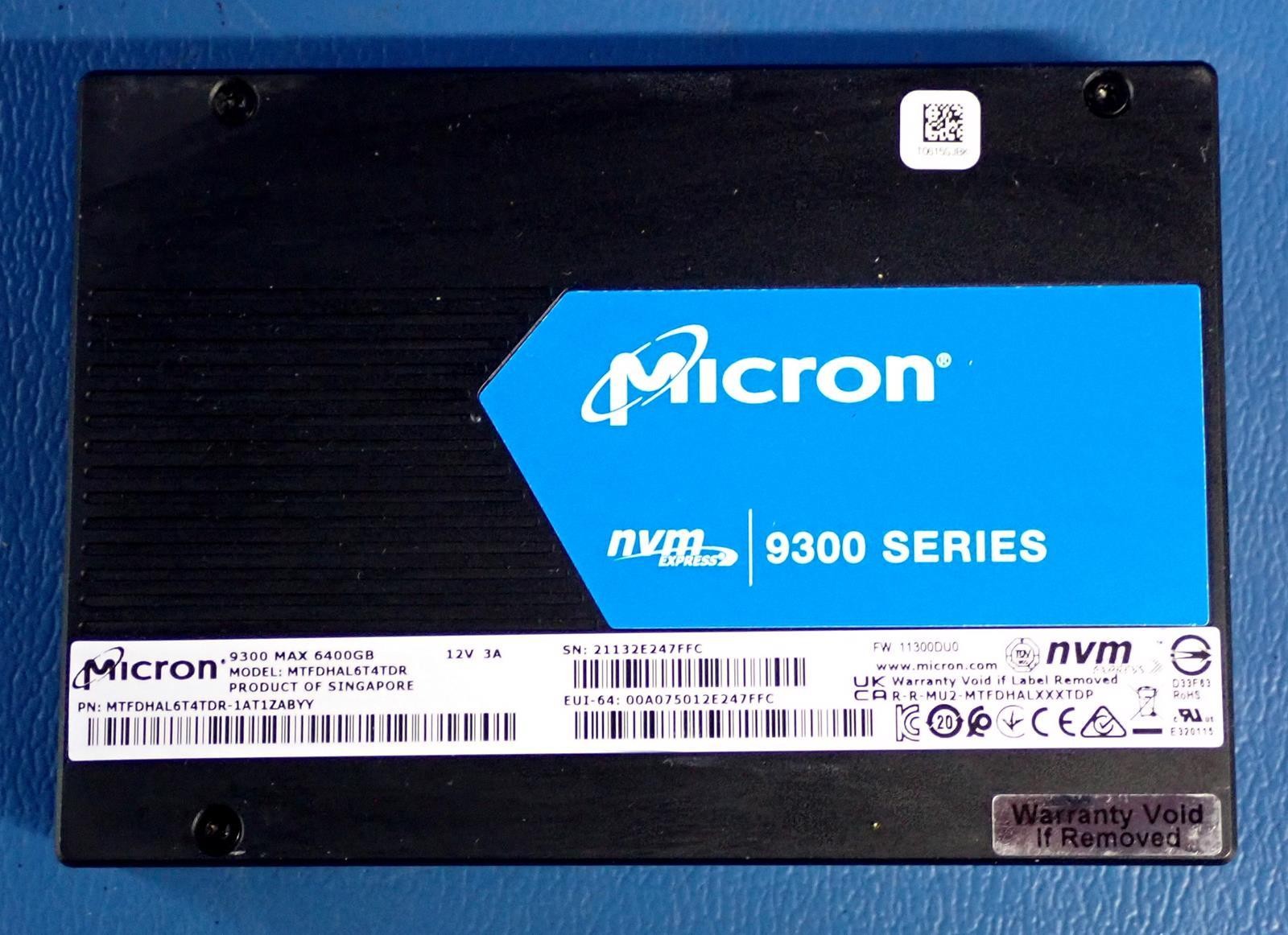 MICRON MTFDHAL6T4TDR 6.4TB NVmE U.2 SSD 9300 Max | 30k Hours, 90%-95% Health