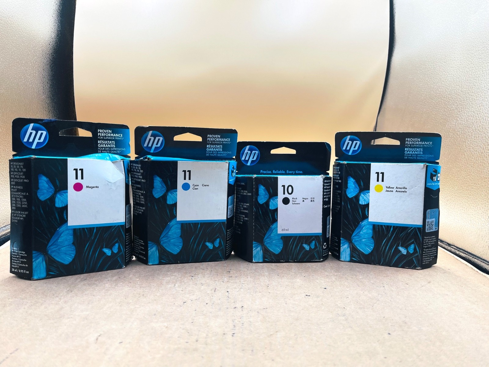 Lot of 4 Genuine HP 10 BLACK C4844A 11 C M Y C4838A C4837A C4836A