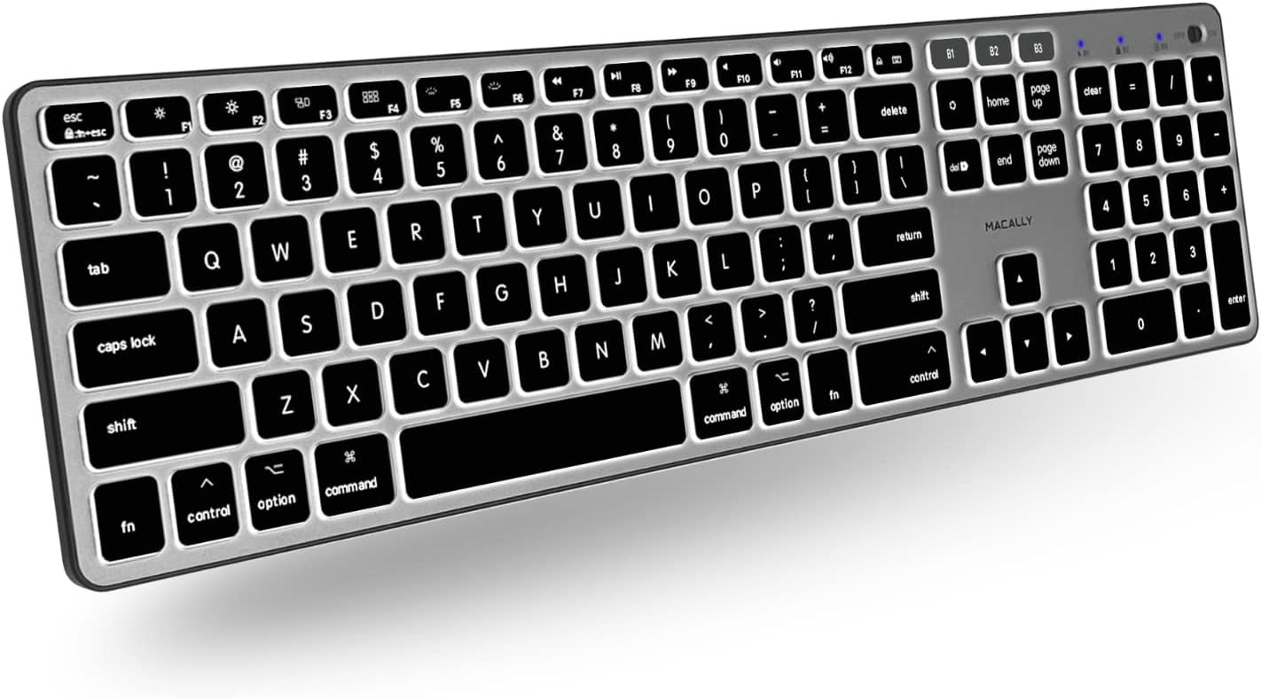 Macally Backlit Bluetooth Keyboard for Mac (Upgraded, Bigger Battery) - Gray 