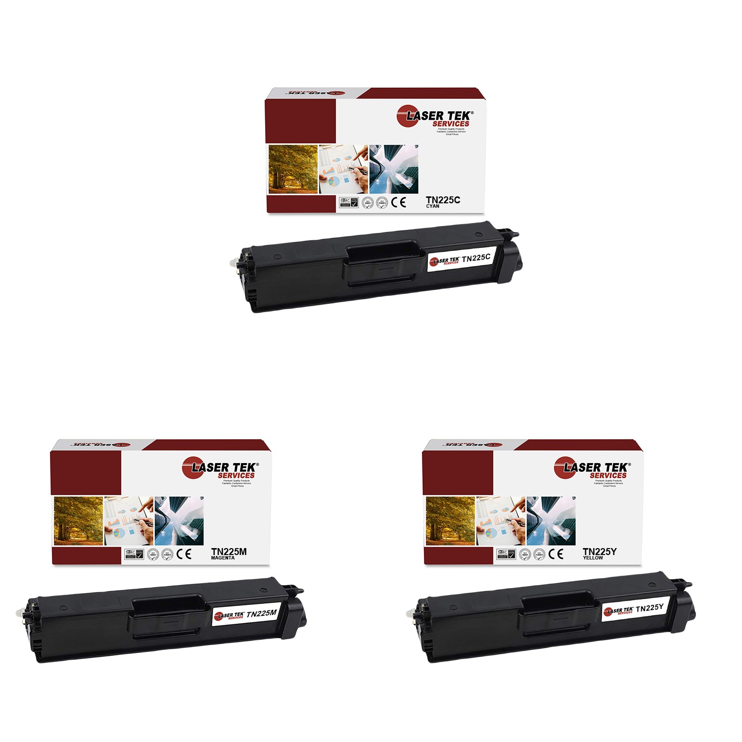 3Pk LTS TN-225 CMY Hi-Yield Compatible for Brother HL3140CW 3142CW Toner