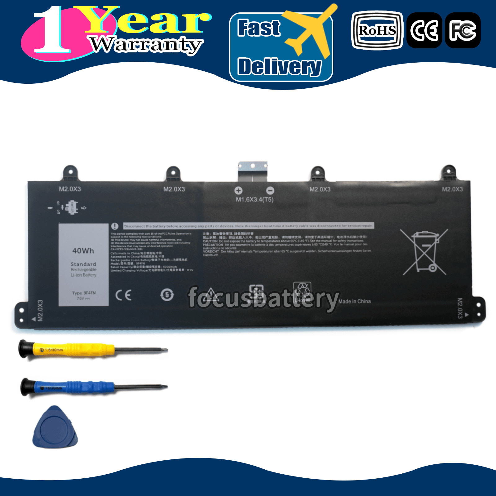 New 9F4FN 09F4FN 2VKW9 Battery for Dell Latitude 7320 2-in-1 Inspiron 14 3420