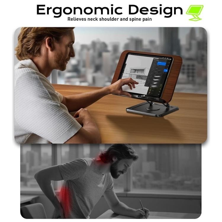 RS-01 Wooden Laptop Stand Rotating Book Holder Adjustable Reading Stand