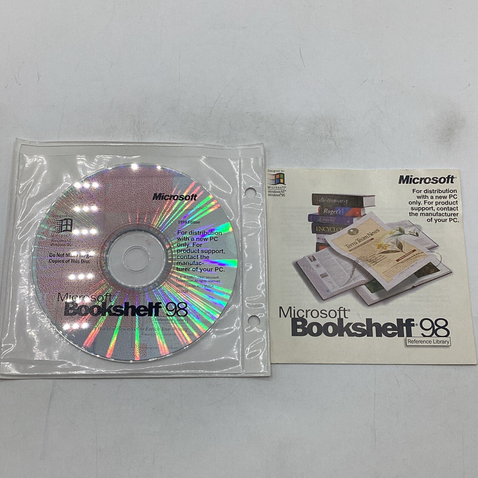 1998 Microsoft Bookshelfs 98 Reference Library New PC CD-ROM+Information Booklet