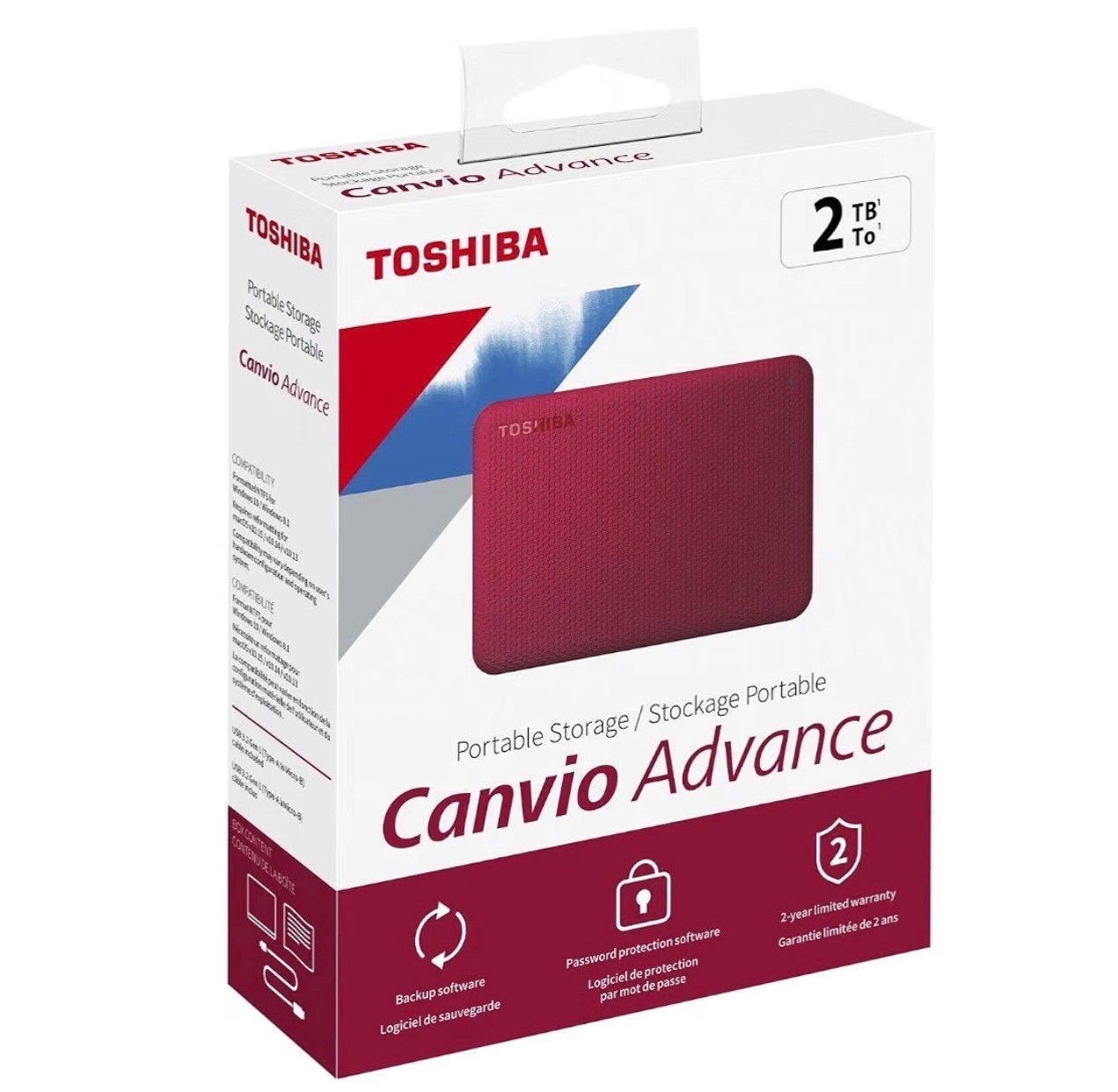 Toshiba Canvio Advance 2TB USB 3.2 Gen 1 Portable Hard Drive, Red
