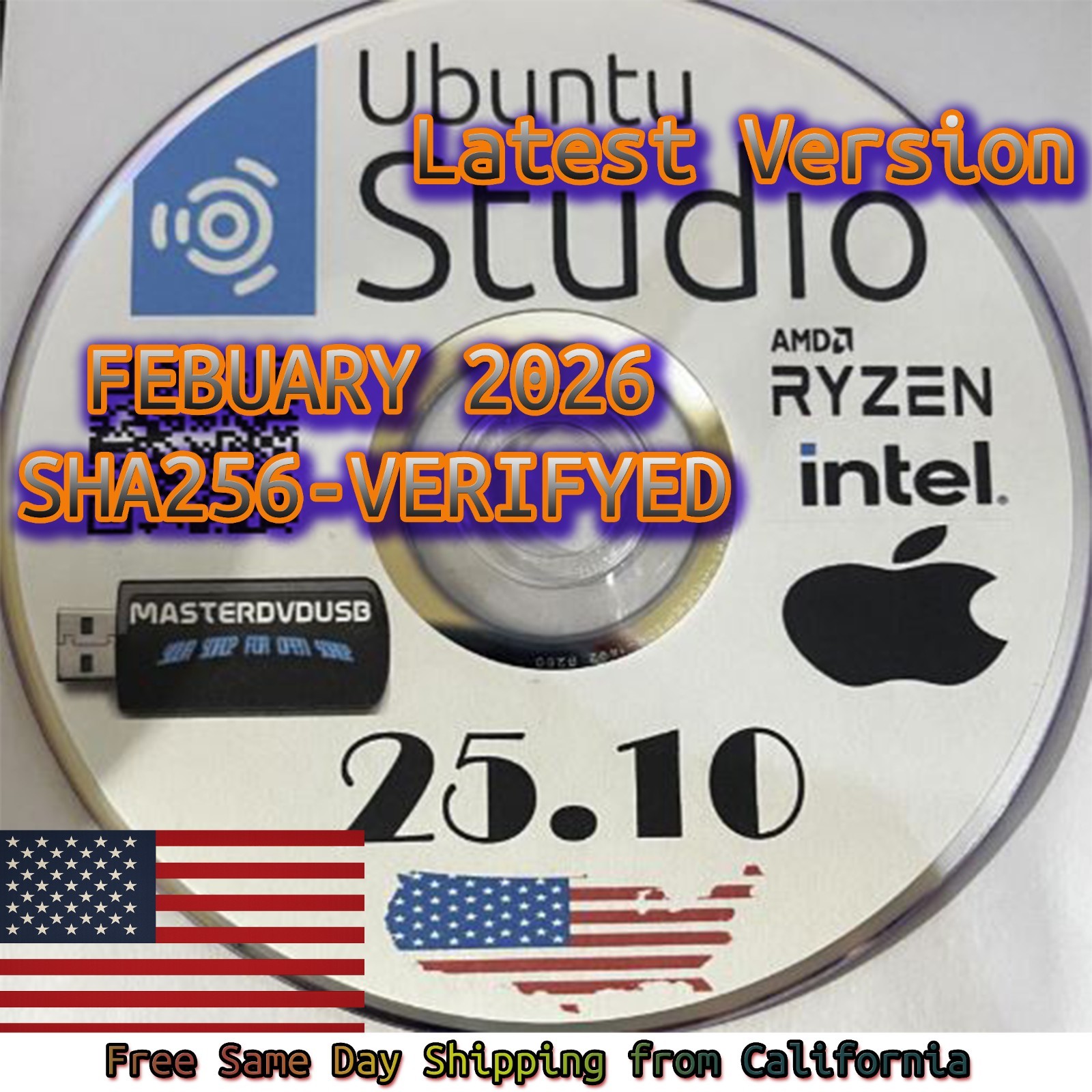 Ubuntu Studio 25.10 DVD – Live Boot - Installer – Pro Media Creation & Gaming