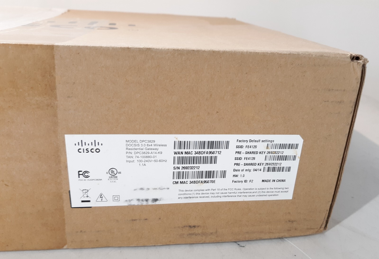 Cisco DPC3829 DOCSIS 3.0 8x4 Wireless Residential Gateway NEW *SEALED*