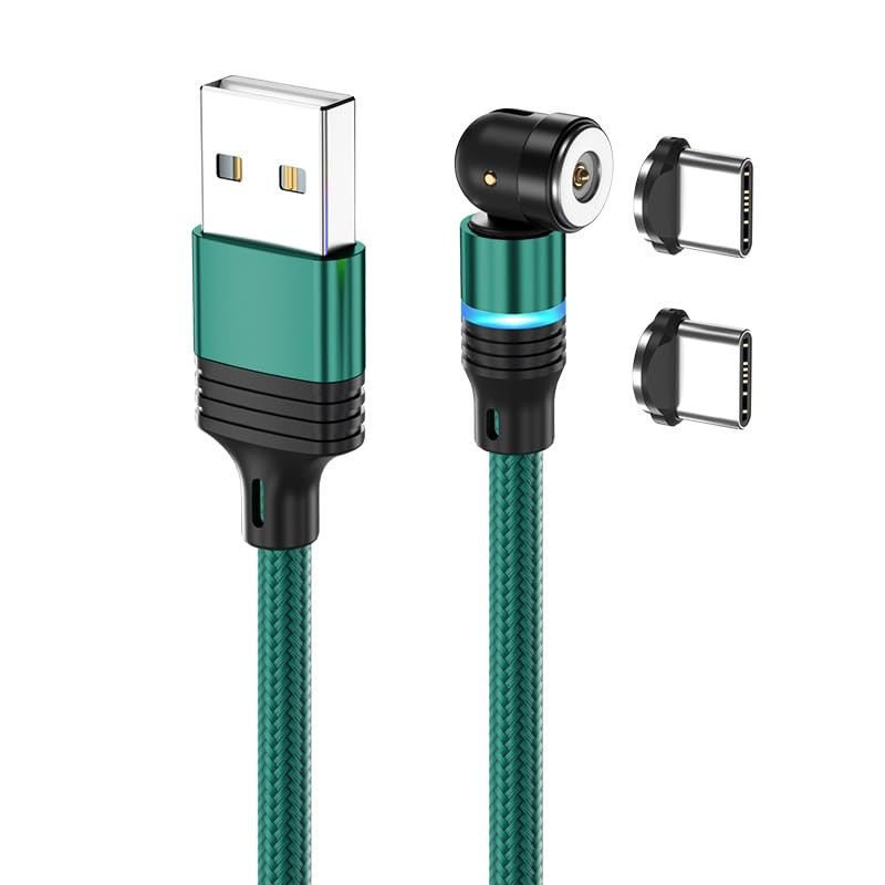 BITHAI USB C to C Magnetic Charging Cable[2 Type-C Tips], 3.3ft, green 
