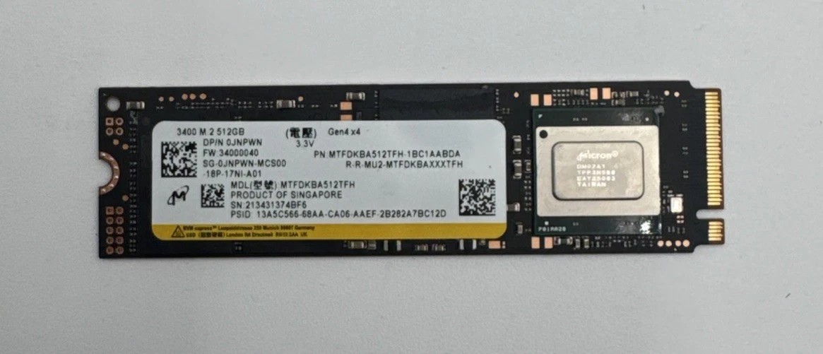 Dell JNPWN (Micron 3400) 512GB M.2 NVMe SSD PCI-e Gen 4x4