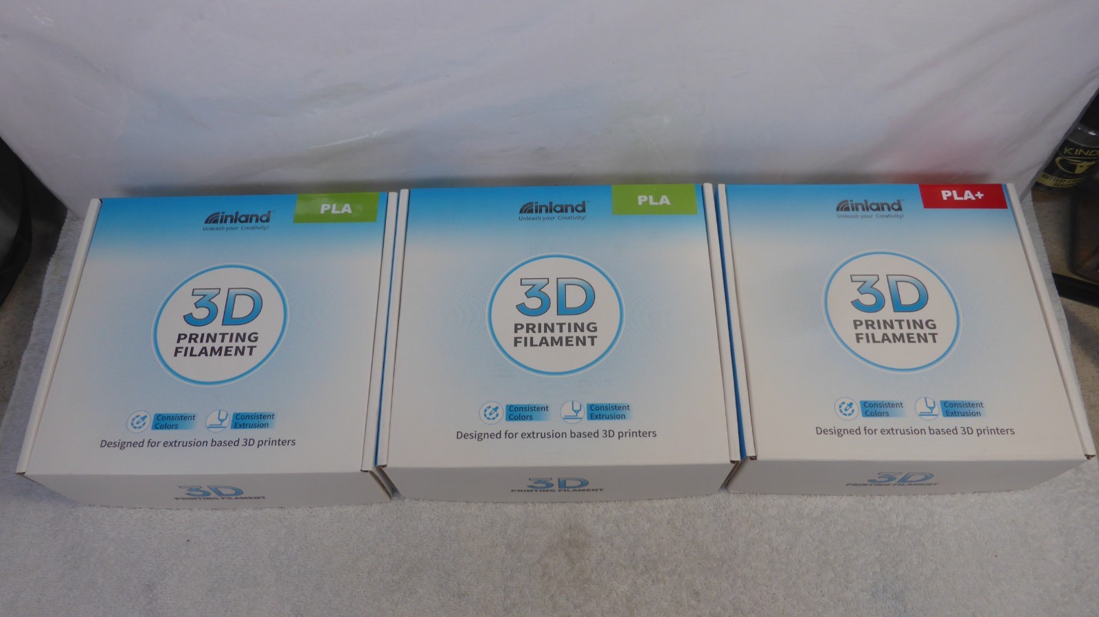 Lot of 3 Inland Basic PLA 3D Printer Filament 1.75mm - 2 Black 1 Tan