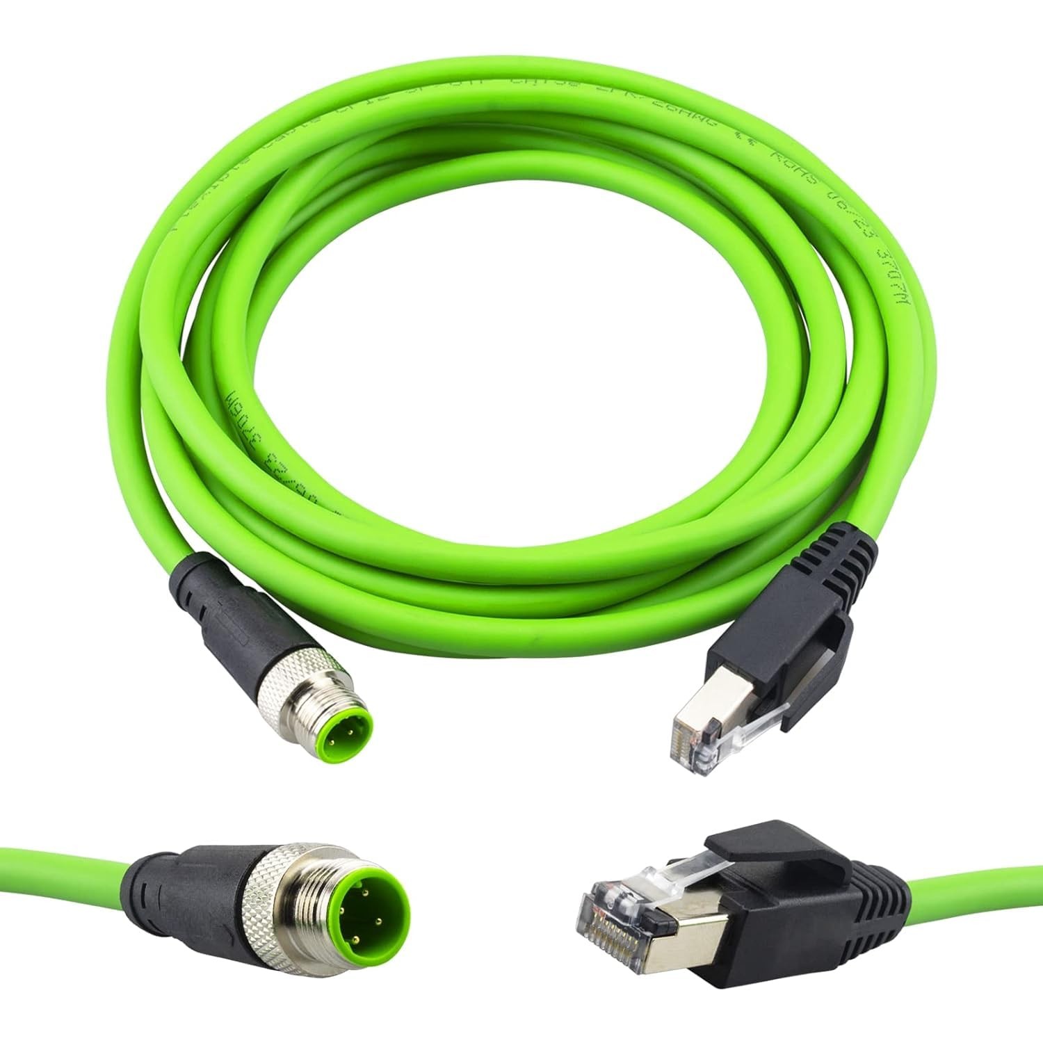 M12 to RJ45 Cable M12 4 Pin D Code Male to RJ45 Male Shielded Cat5e 3M