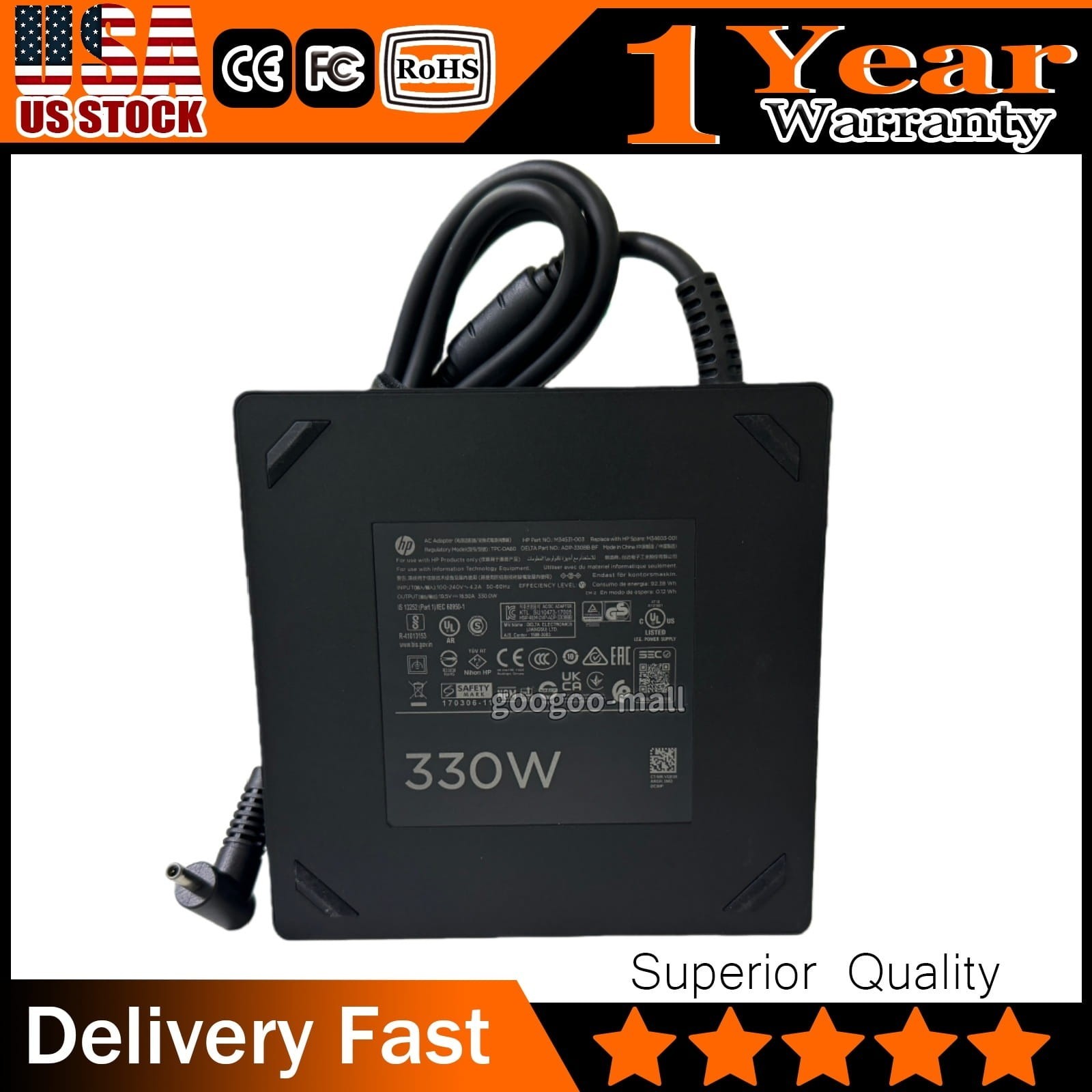 Genuine 330W 4.5mm 19.5V 16.92A AC Power Adapter 4080, 4090 Charger for HP OMEN