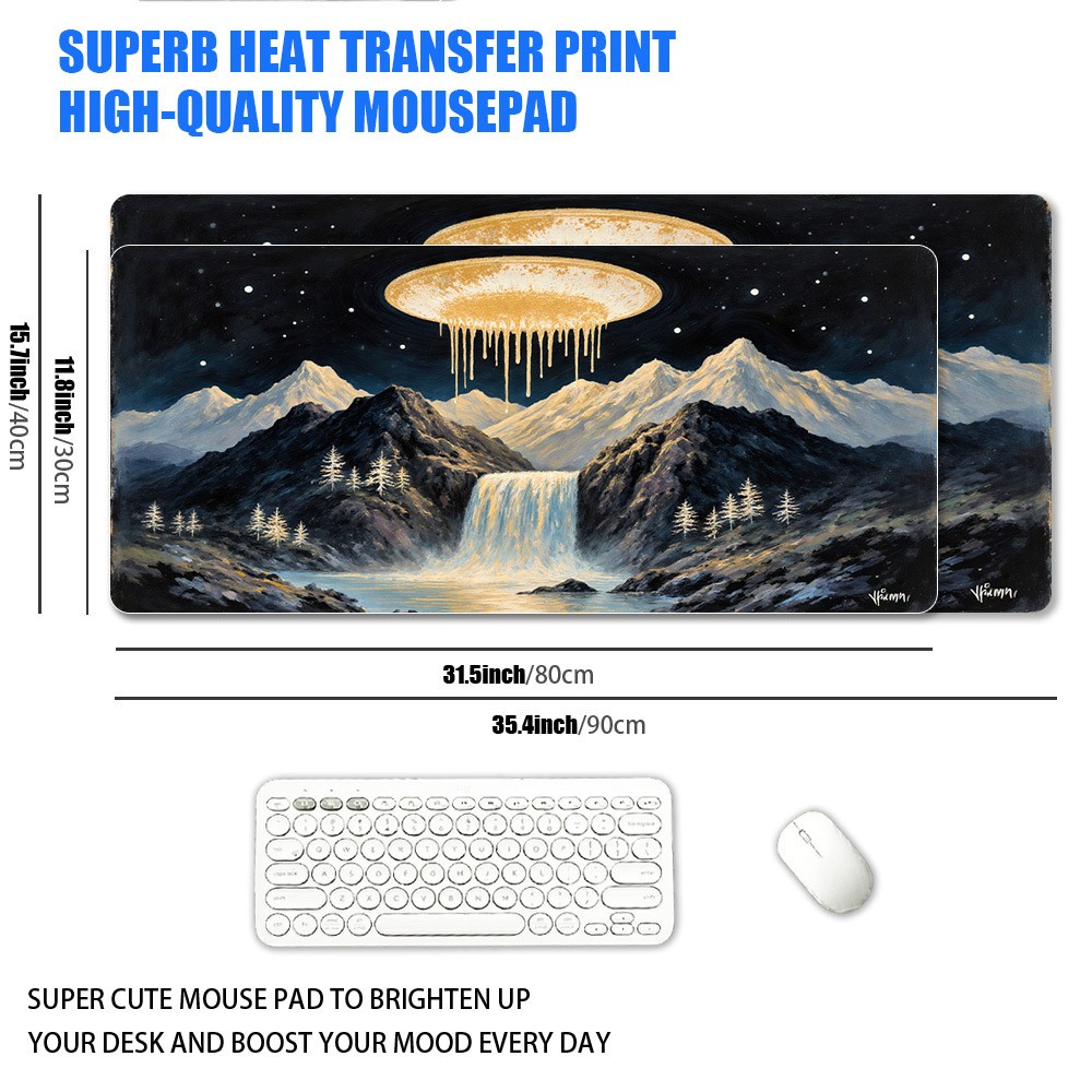 1 XXL Extra Large Alien UFO Melting Golden Falling Mountain Waterfall Oil Pain