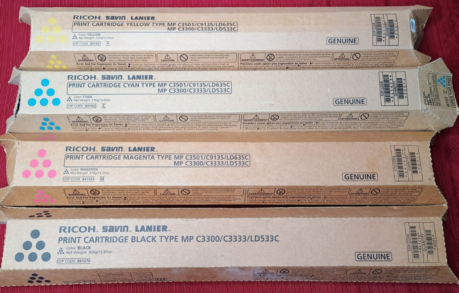 Genuine Ricoh Savin Lanier MP C3501 C3300 Toner SET 841423 841422 841421 841276