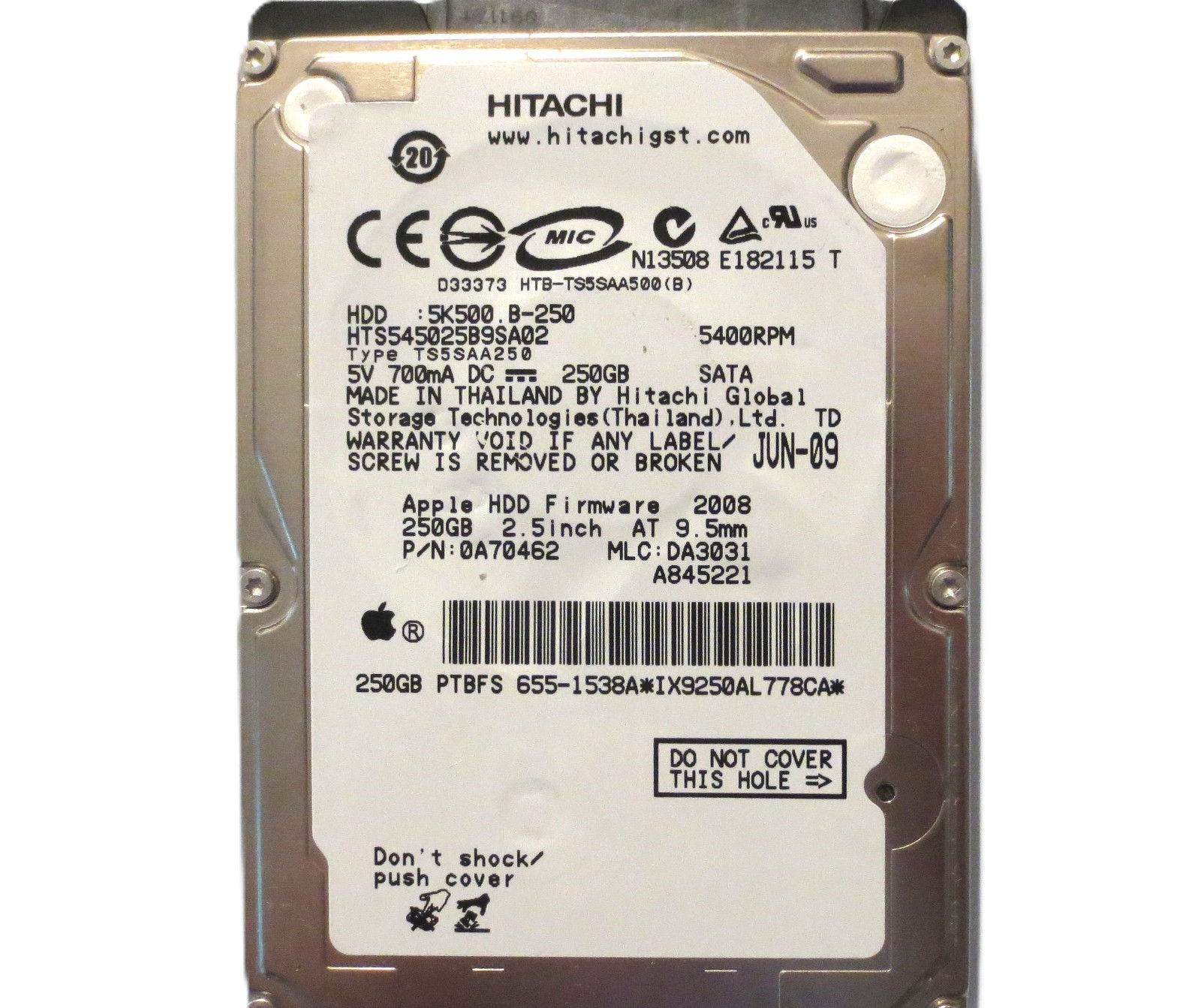 Hitachi HTS545025B9SA02 0A70462 DA3031 (IX9) Thailand 2.5" 250gb Sata HDD JUN-09