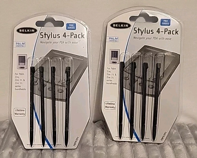 2 Packs Of 4 Belkin Pro Series Stylus 4-Pack for PDA Handhelds Palm Zire F8P6301