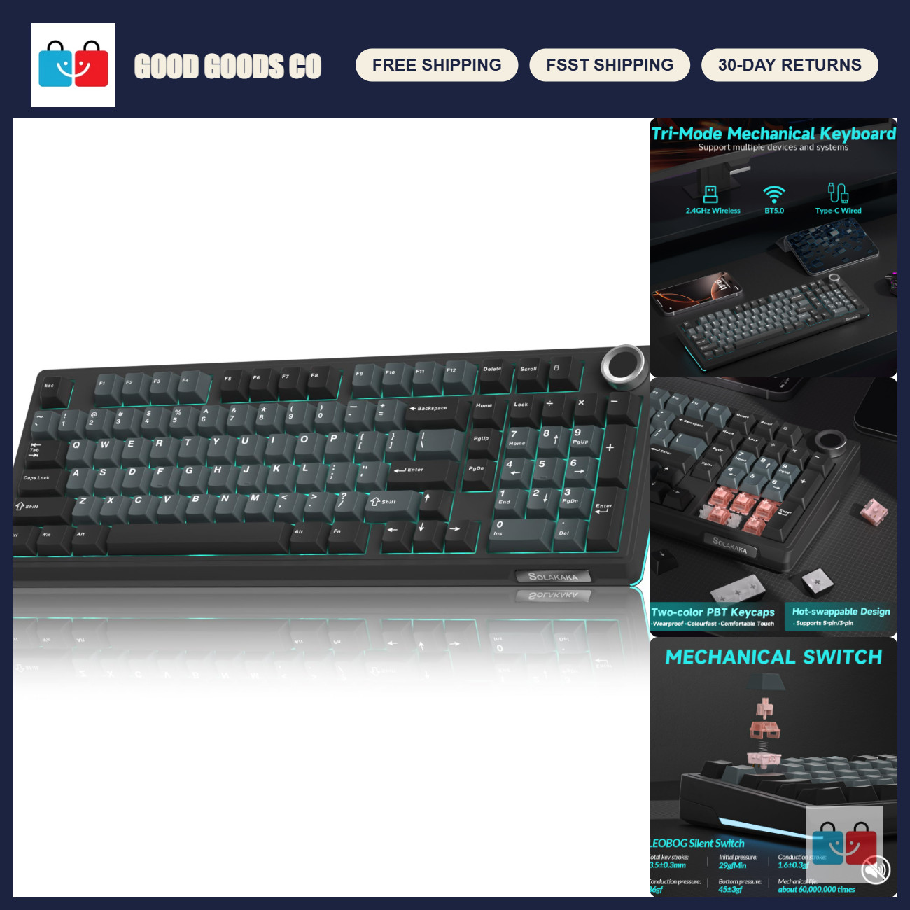 Wireless Mechanical Gaming Keyboard - Hot Swappable, Quiet Switches, RGB Backlit