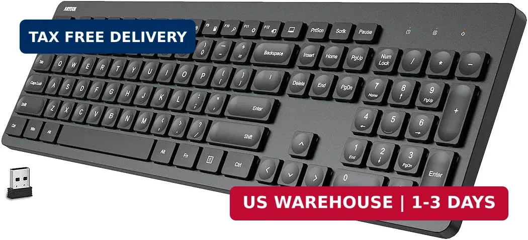 2.4G Wireless Keyboard Ultra Slim Full Size Keyboard with Numeric Keypad and Med