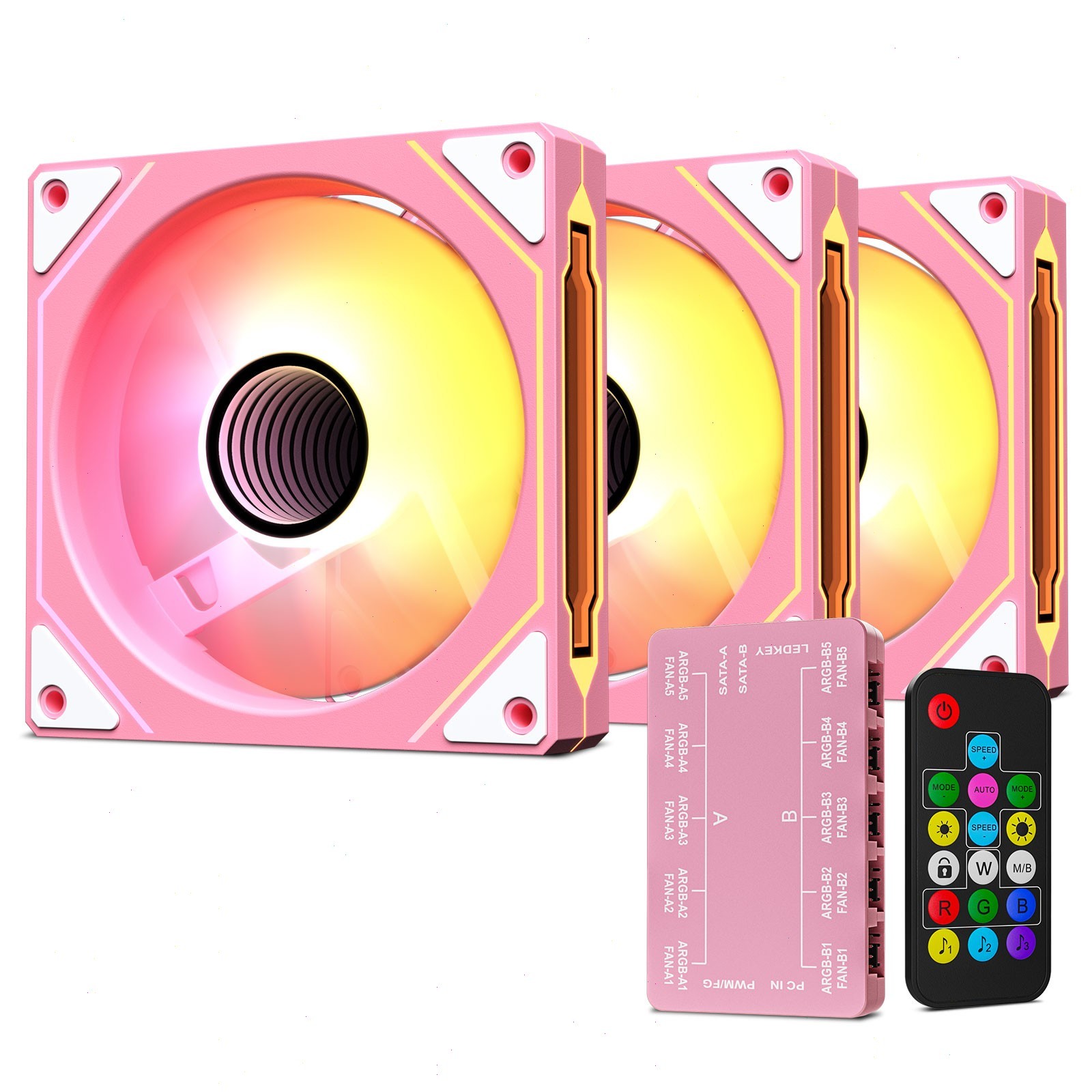 Vetroo Pink LF120 3-Pack 120mm Infinite Mirror ARGB & PWM PC Fan w/ Controller