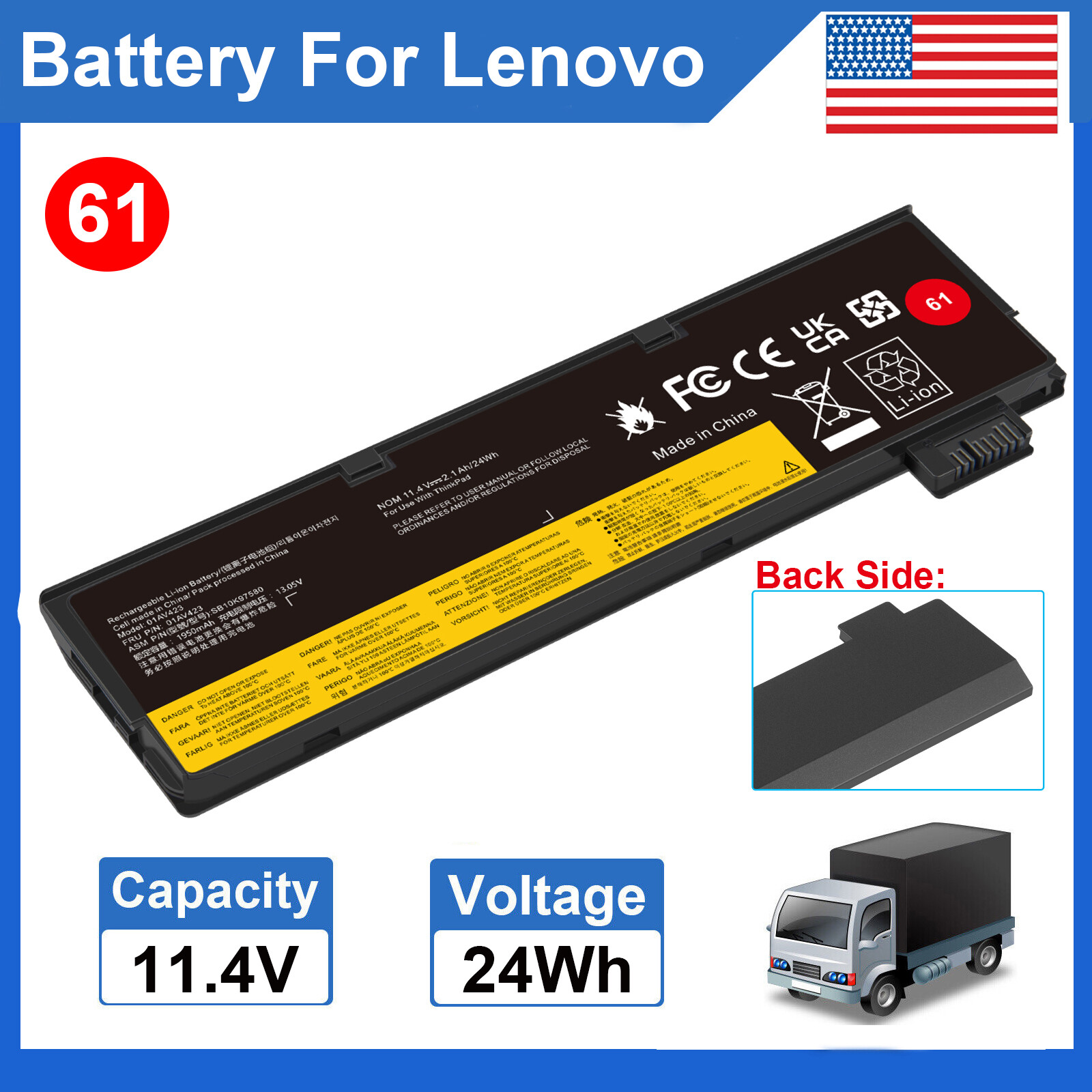 LOT 61 Battery For Lenovo Thinkpad T470 T480 T570 T580 P51s P52s 01AV423 01AV452