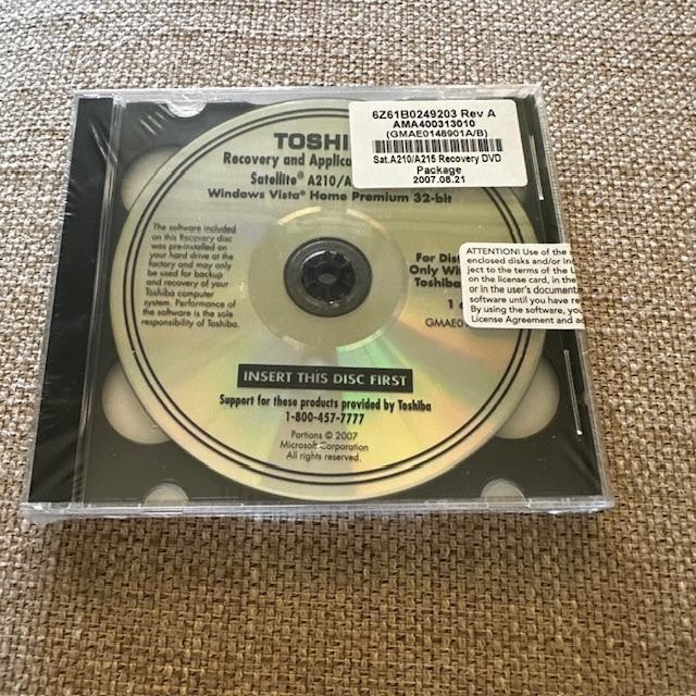 Toshiba A210/ASeries Recovery and Applications Drivers Satellite Disc NEW SEALED