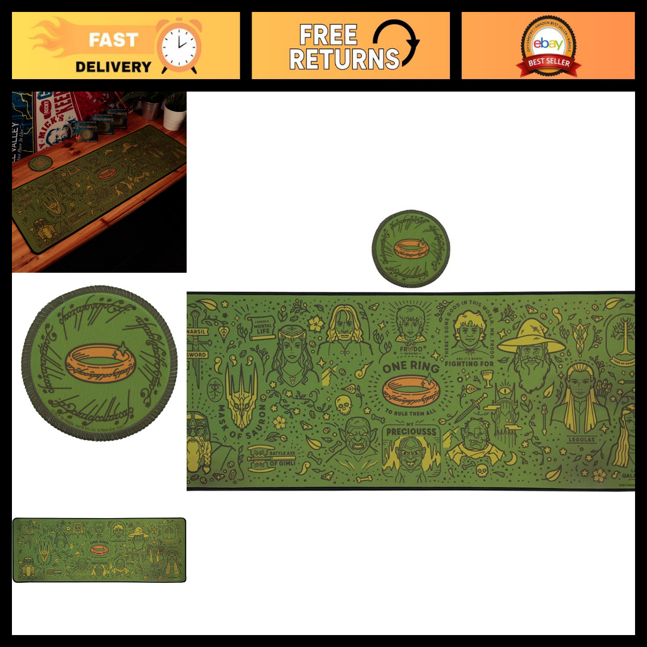 Middle-Earth Map Desk Pad & Coaster Set - Large Gaming Mouse Mat & Drink Coaster