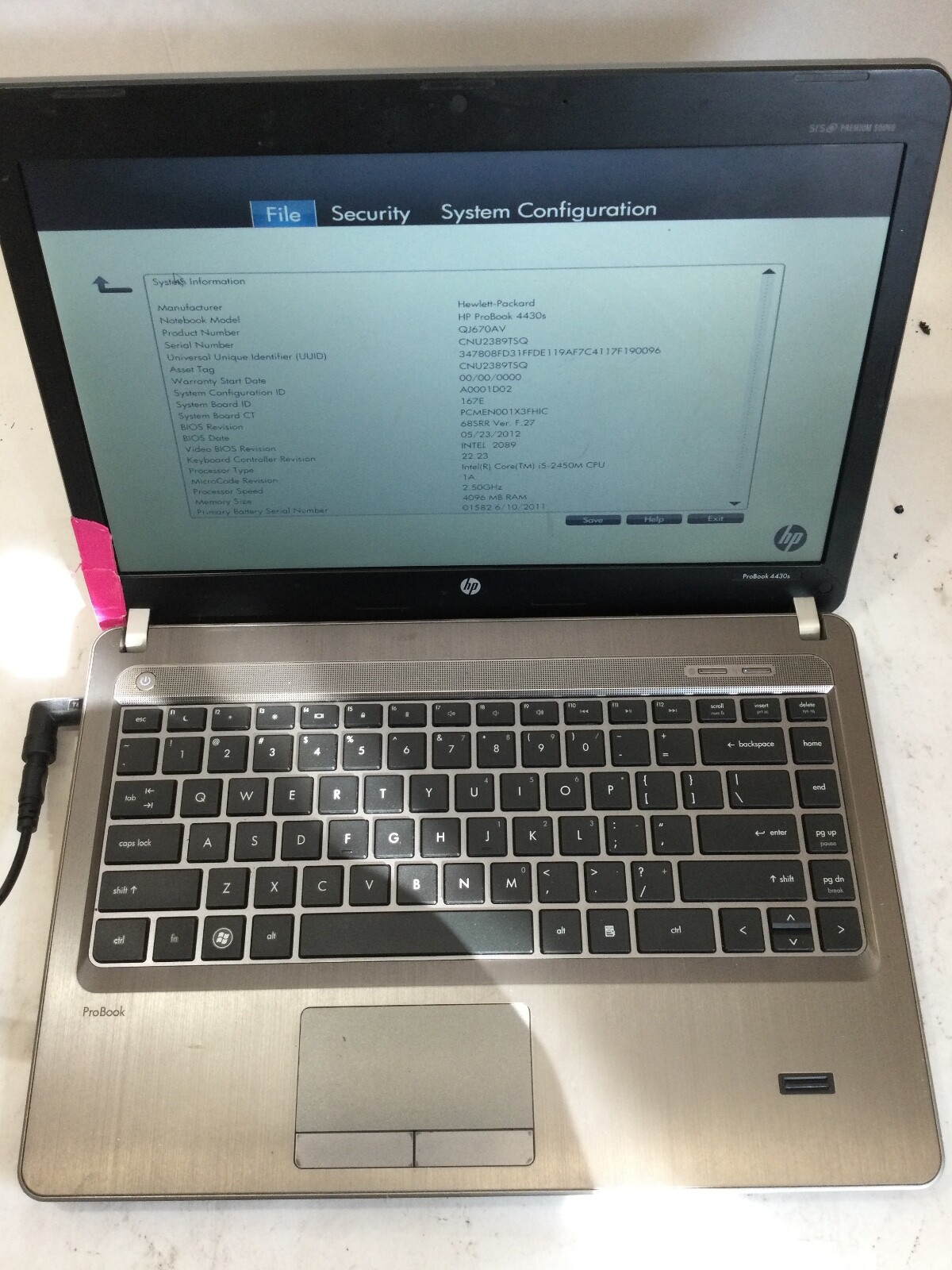 HP PROBOOK 4430S - BOOTS TO BIOS - INTEL I5 2430M - 4GB RAM - READ DESCRIP - BB