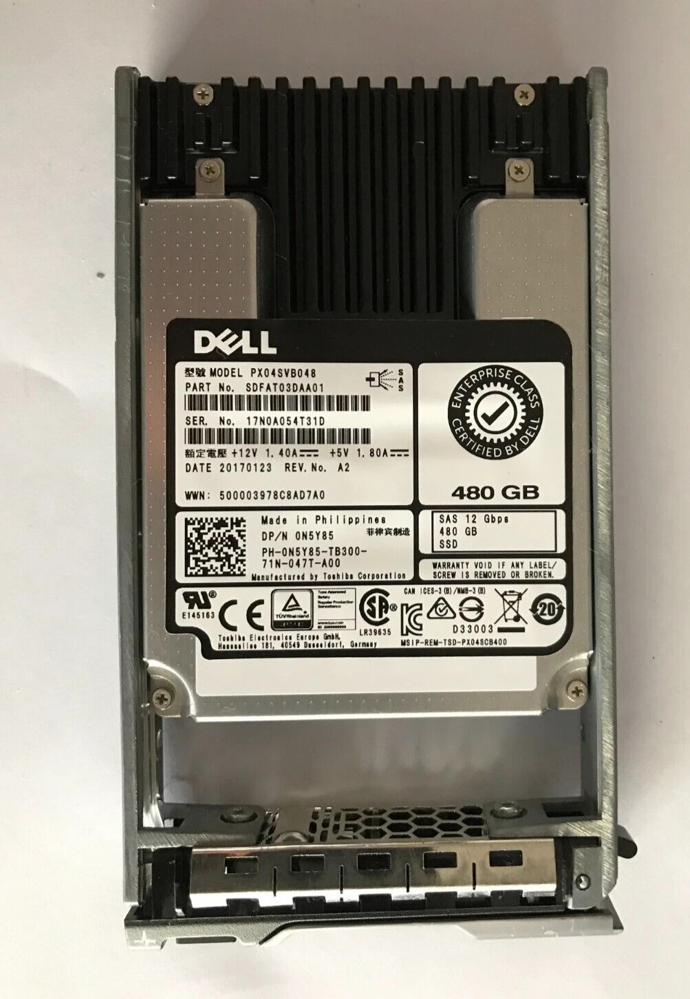 0N5Y85 N5Y85 DELL TOSHIBA PX04SVB048 480GB 12G SAS SSD 2.5 SFF MD3820I R730 R720