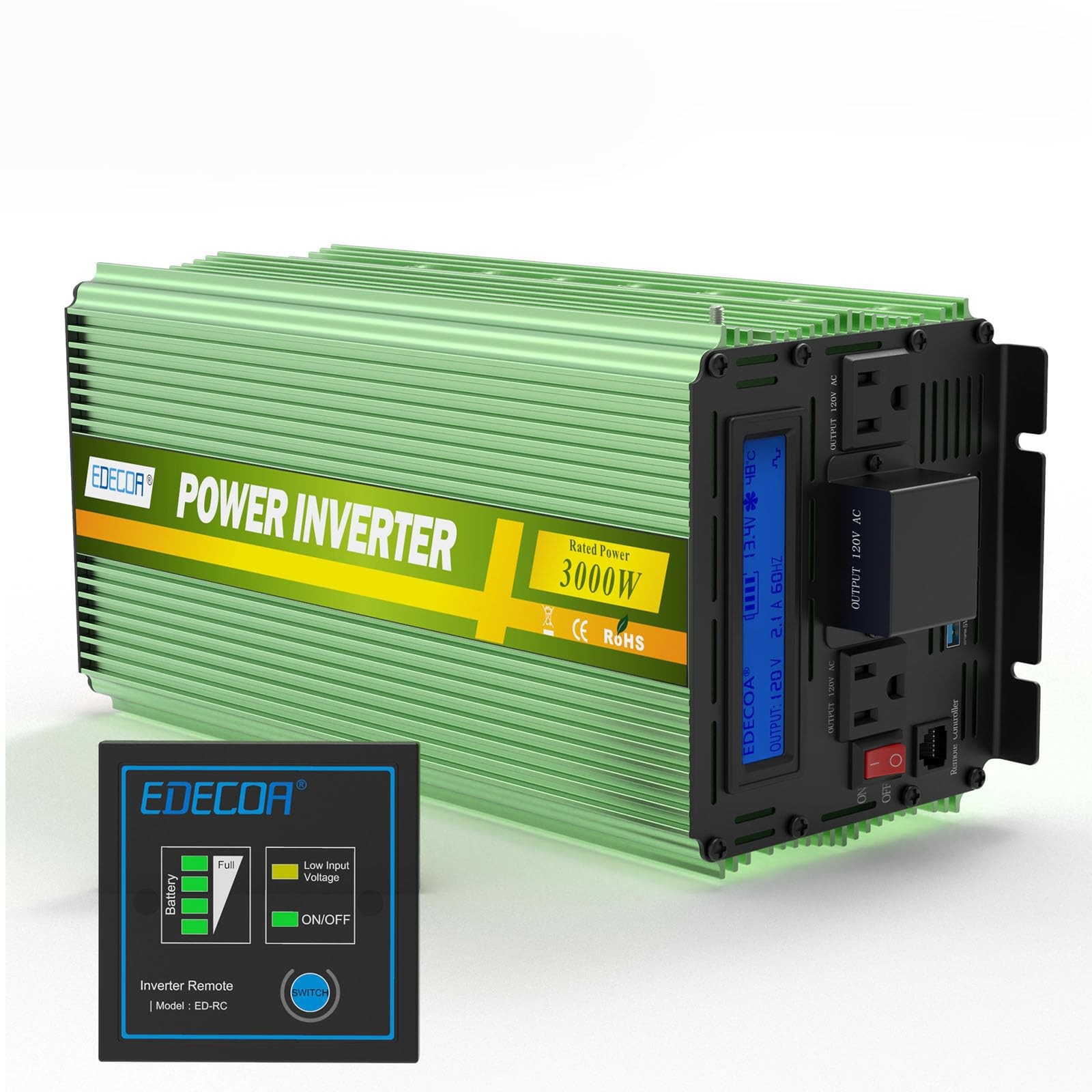 Edecoa 3000 Watt Power Inverter Dc 12V To Ac 110V 120V For Car Truck Rv Lcd